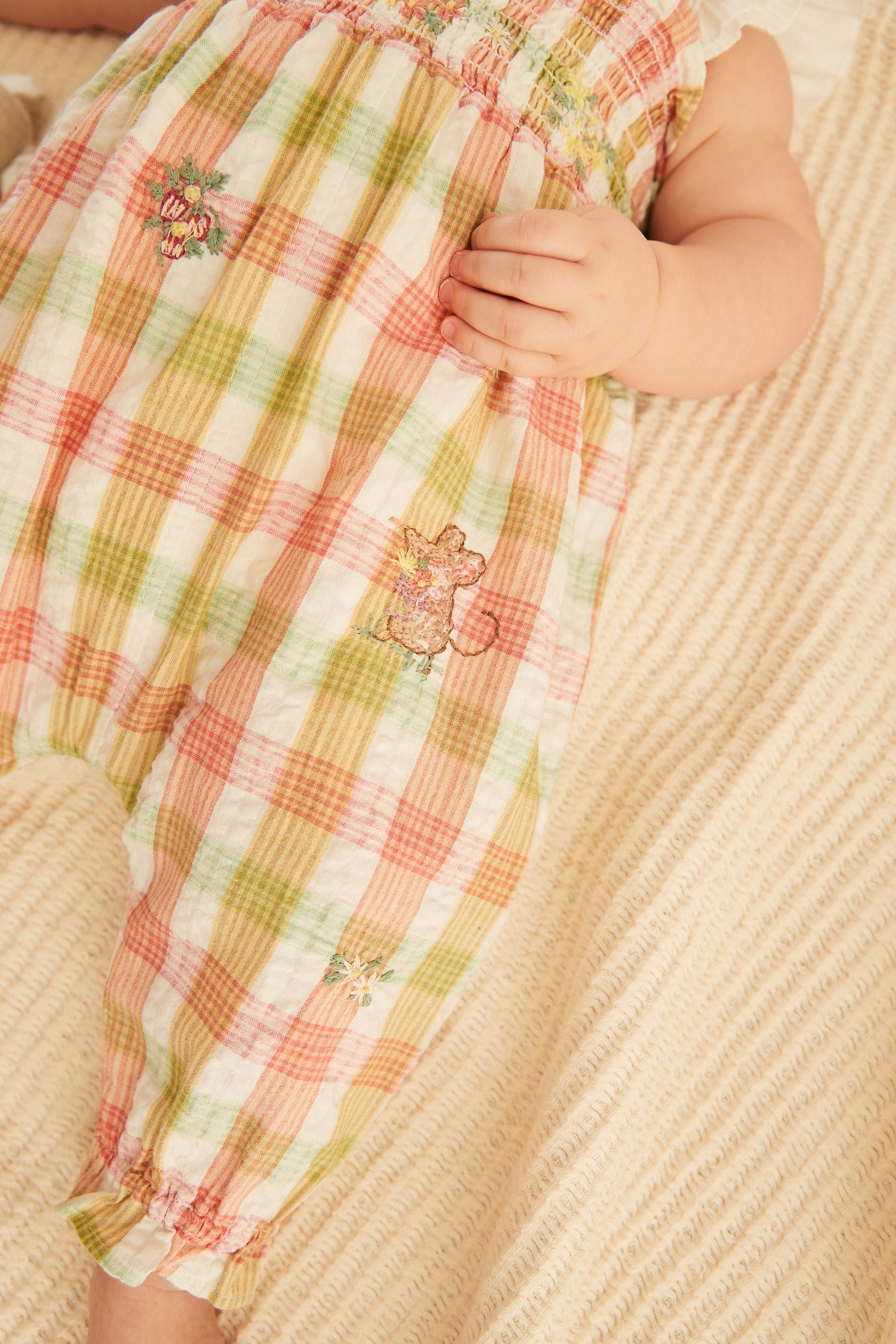 Green and Pink Check Gingham Baby Embroidered Dungaree And Bodysuit Set 2 Piece (0mths-2yrs)