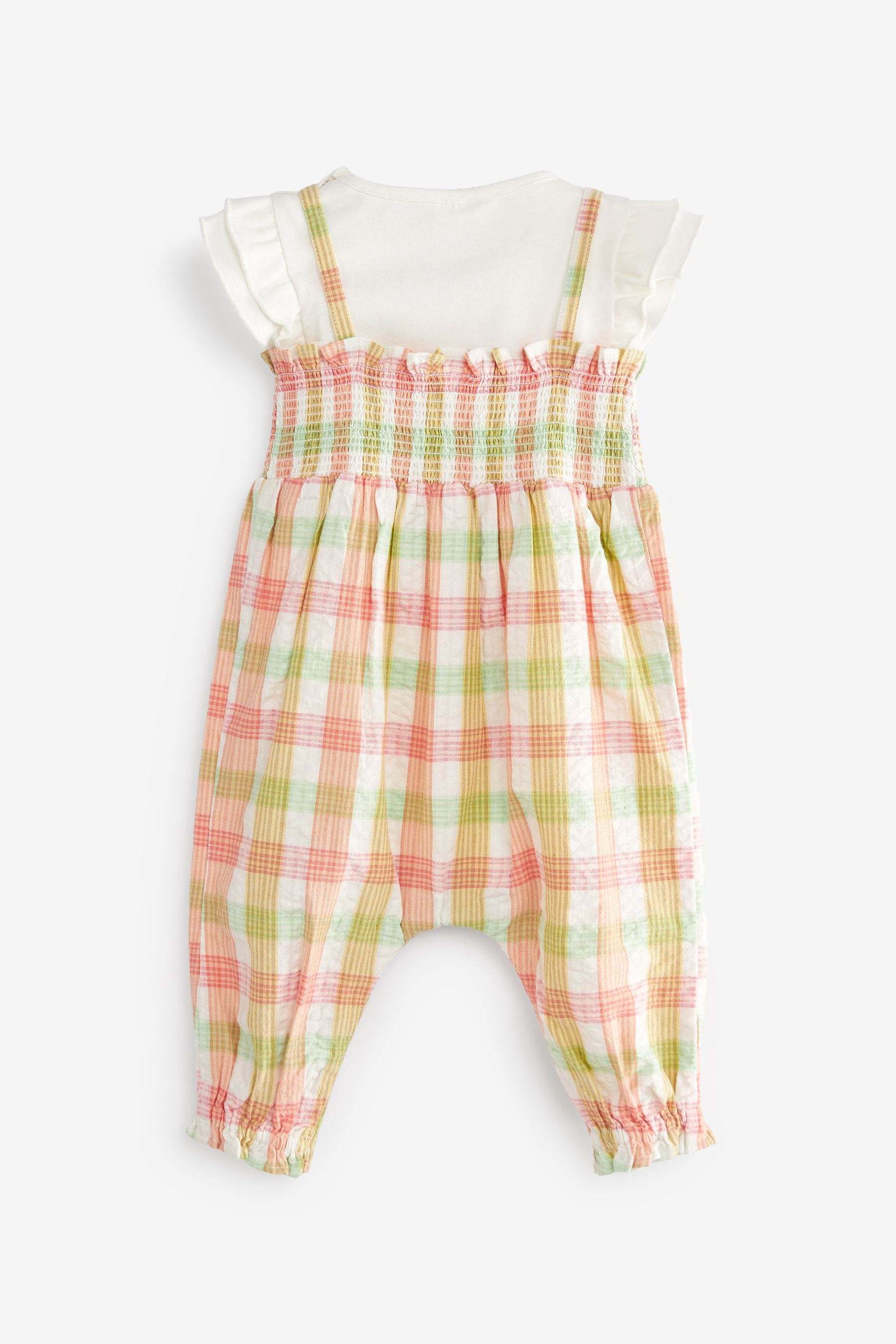 Green and Pink Check Gingham Baby Embroidered Dungaree And Bodysuit Set 2 Piece (0mths-2yrs)