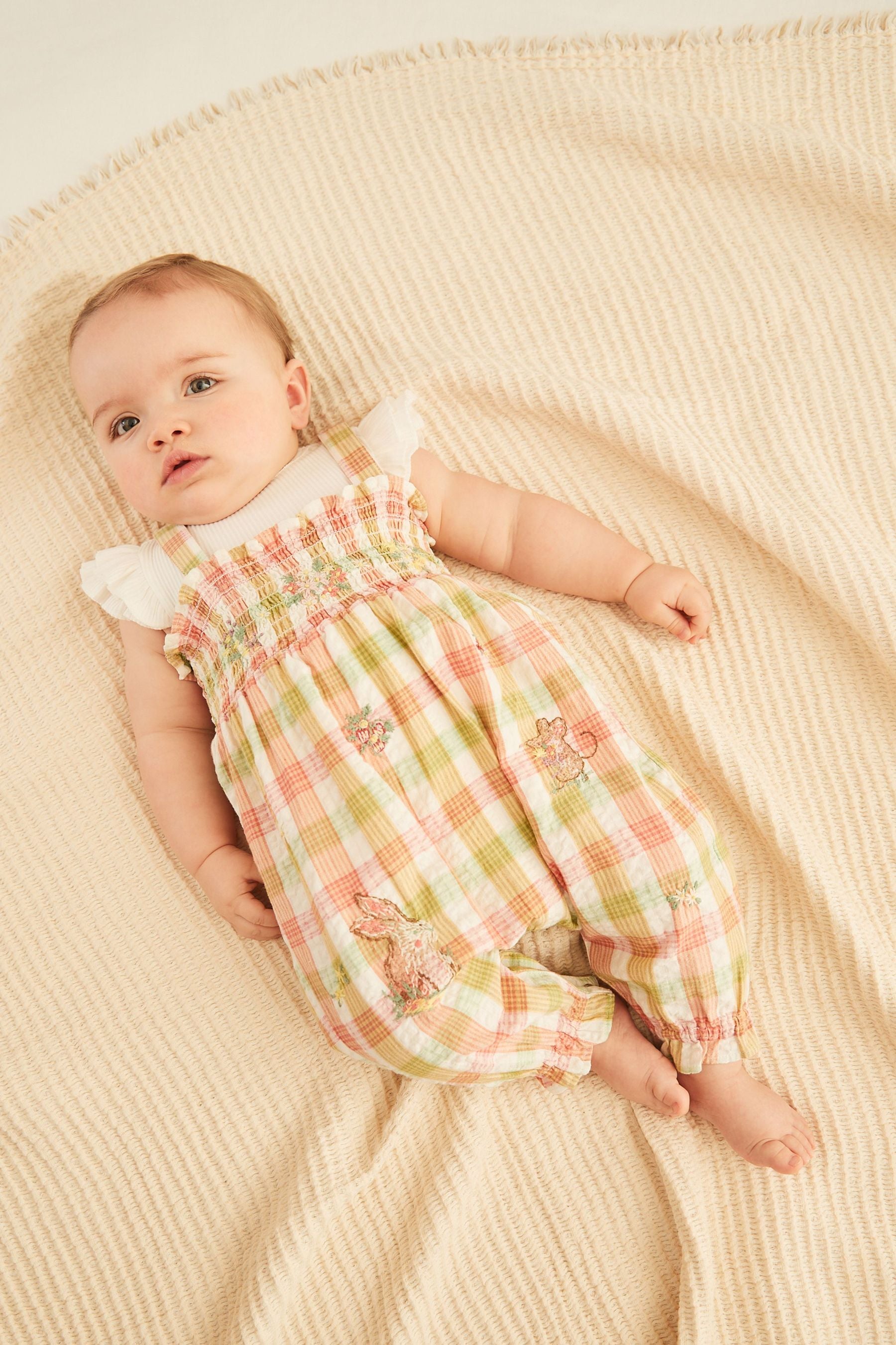 Green and Pink Check Gingham Baby Embroidered Dungaree And Bodysuit Set 2 Piece (0mths-2yrs)