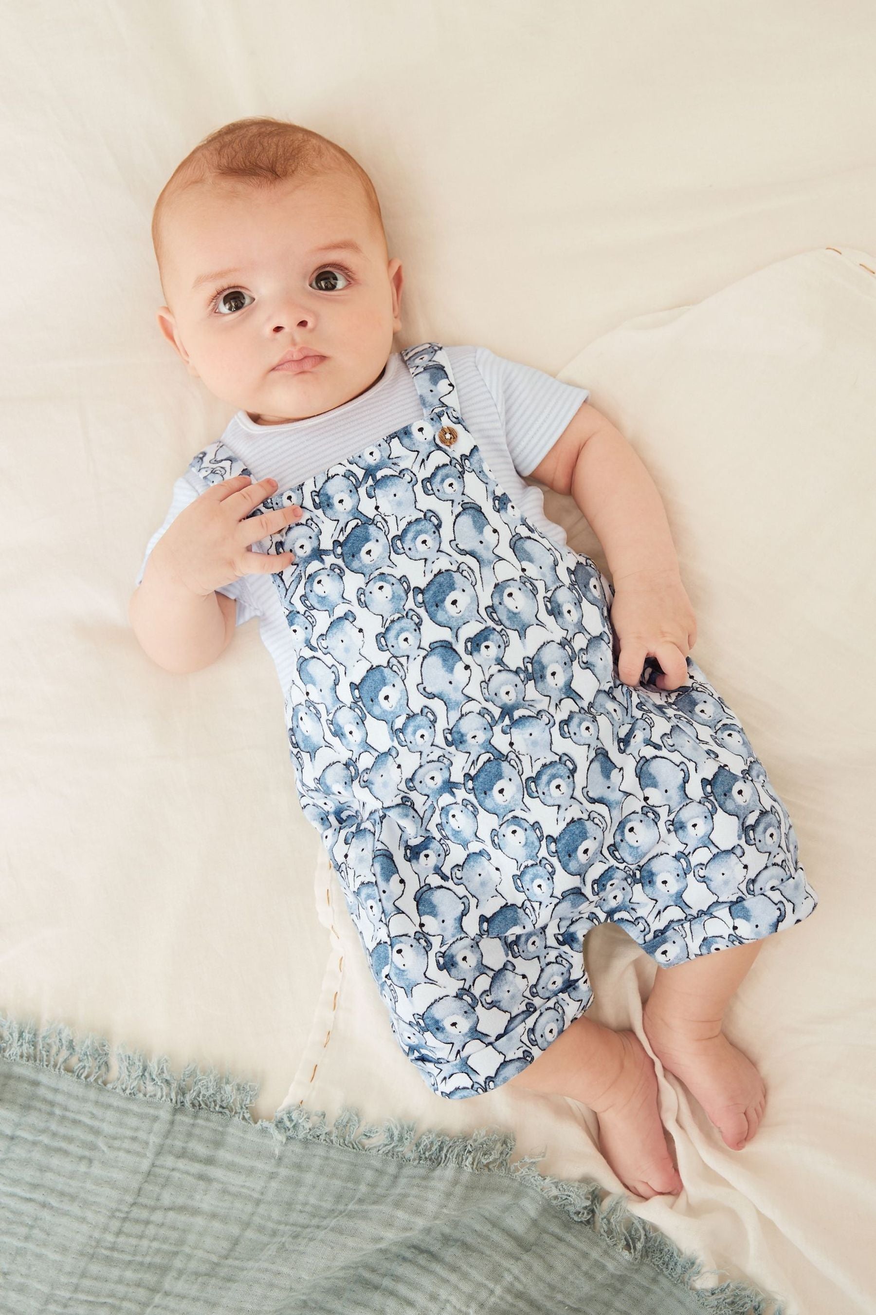 Blue Baby 2 Piece Bear Printed Dungaree and Bodysuit Set (0mths-2yrs)