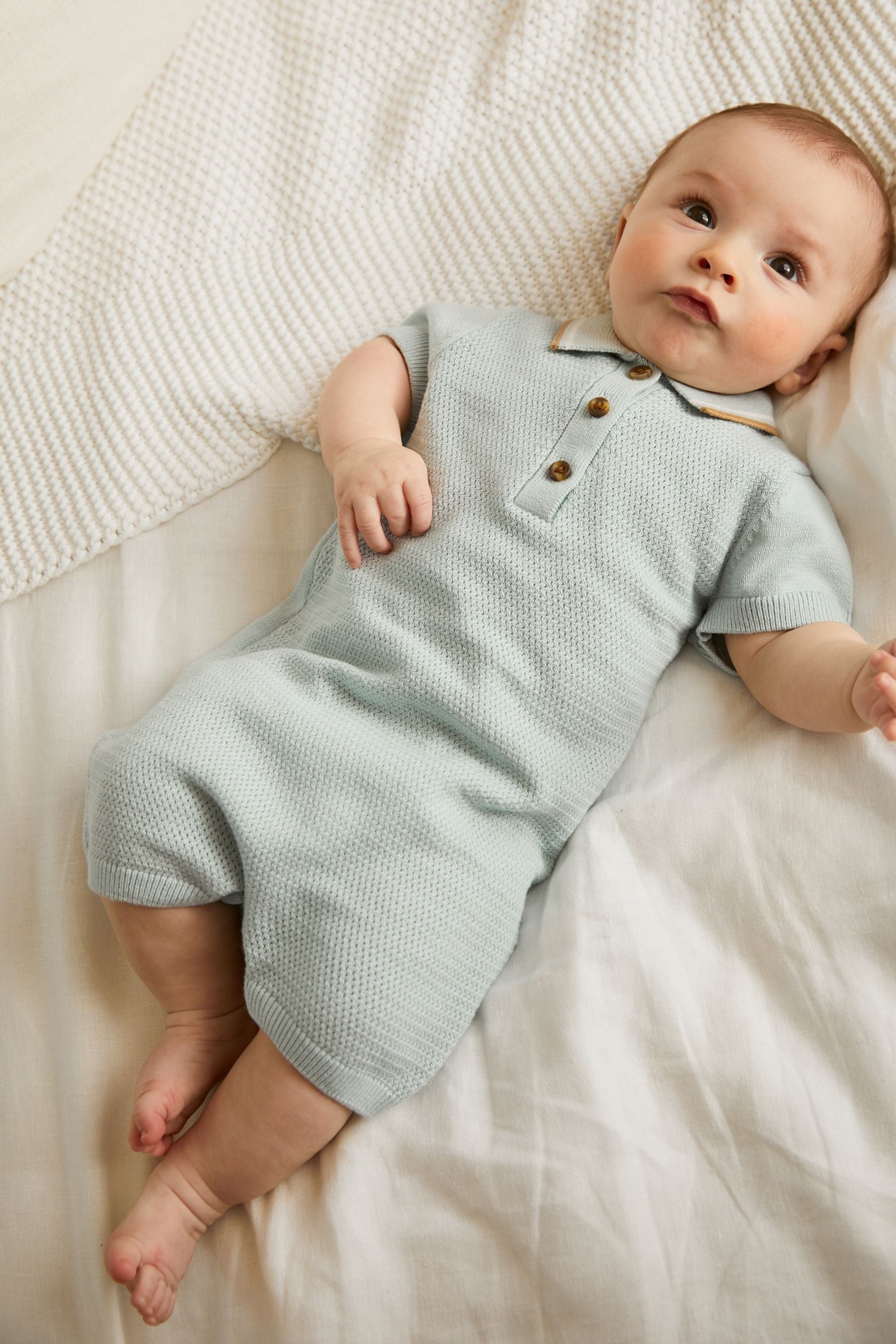 Blue Knitted Baby Romper (0mths-2yrs)