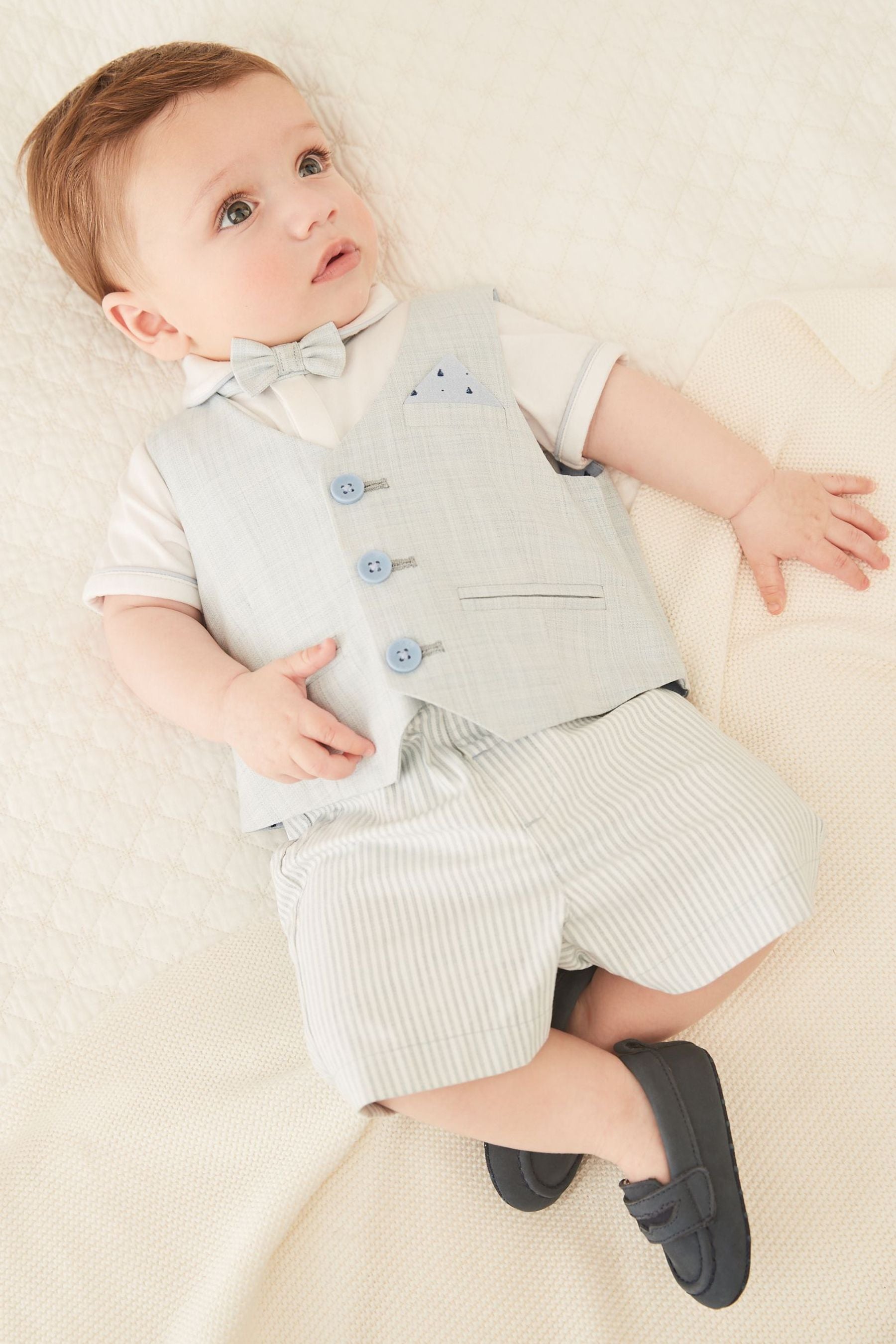 Blue Baby Smart Shirt, Waistcoat, Shorts And Bow Tie Set 4 Piece (0mths-2yrs)