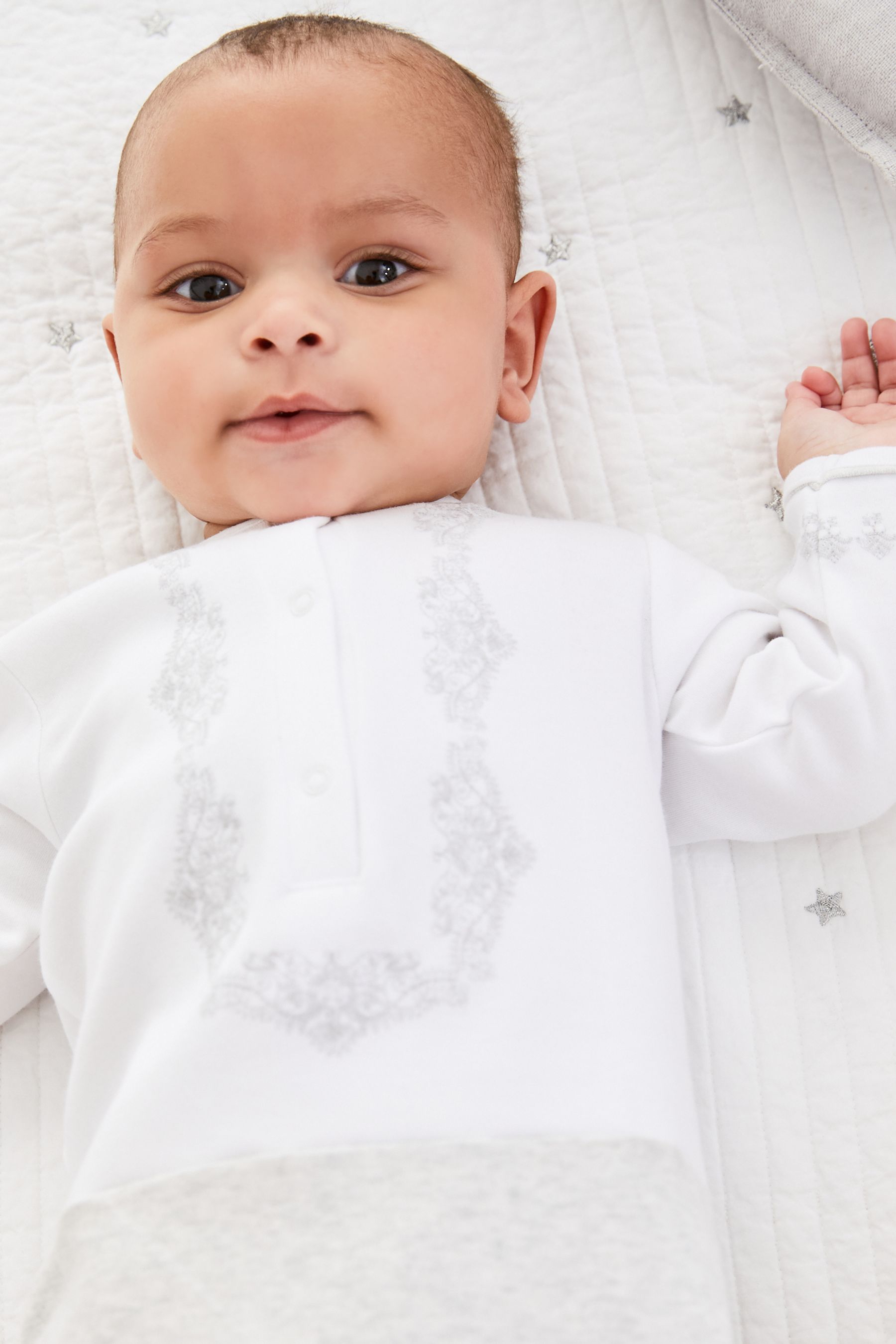 White Baby Embroidered Sleepsuit (0-2yrs)