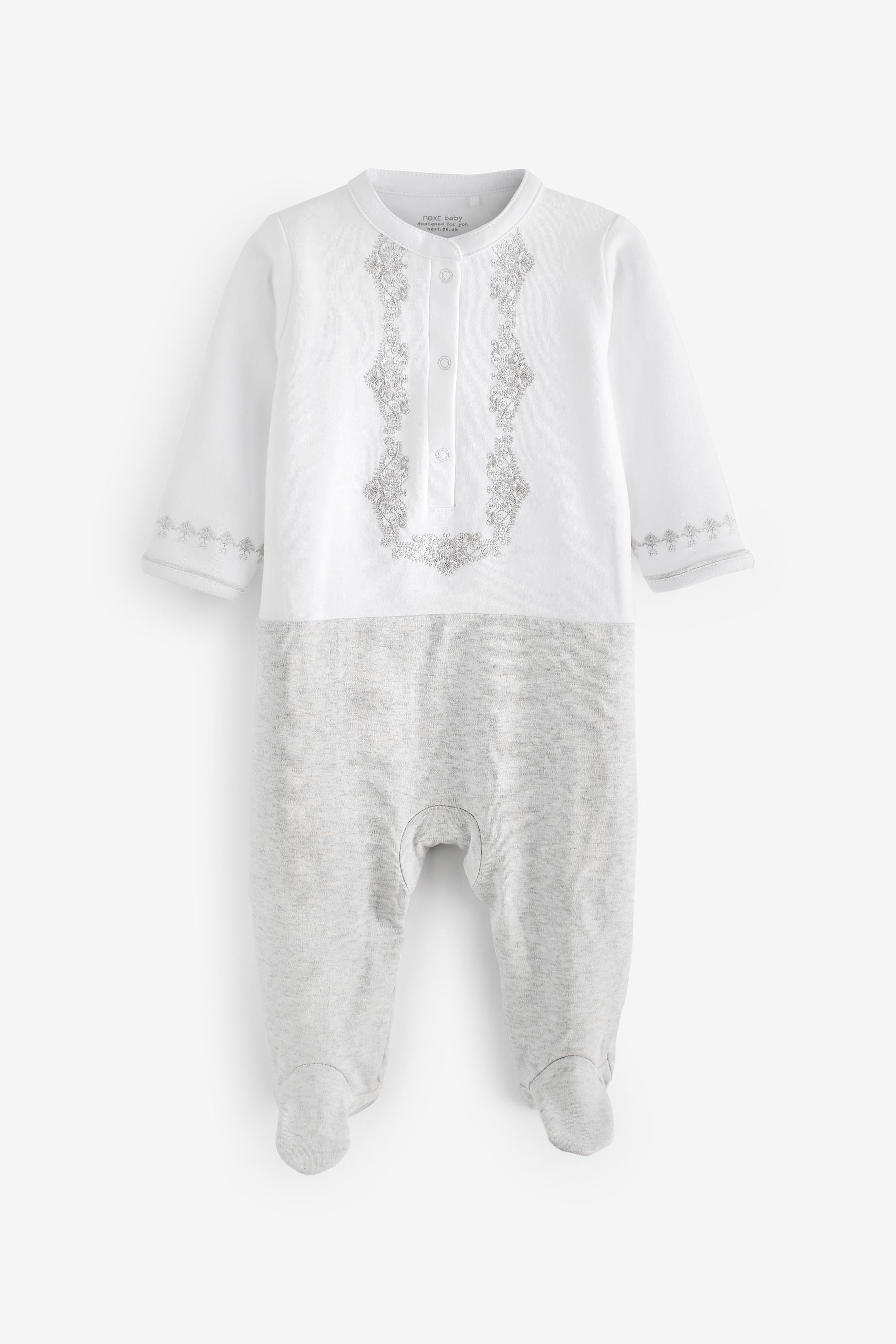 White Baby Embroidered Sleepsuit (0-2yrs)