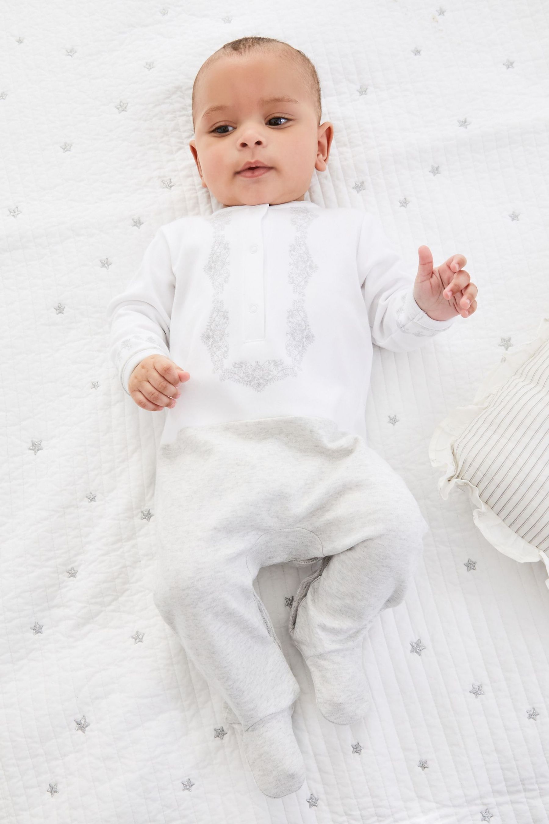 White Baby Embroidered Sleepsuit (0-2yrs)