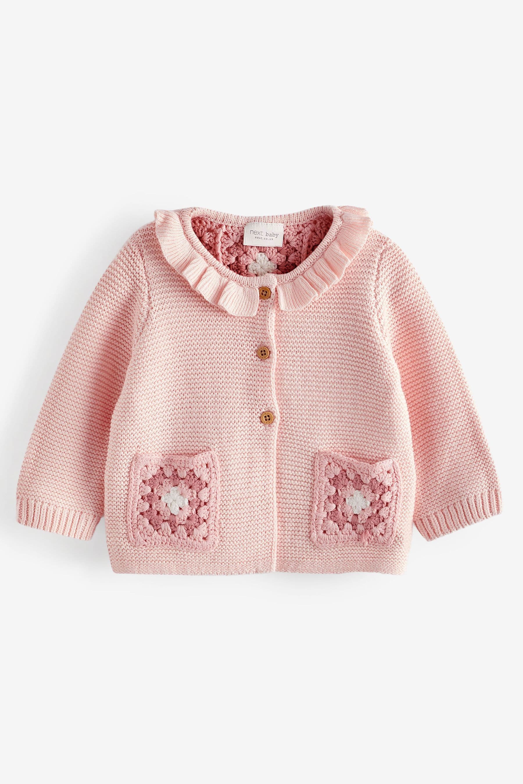 Pink Crochet Detail Baby Cardigan (0mths-2yrs)