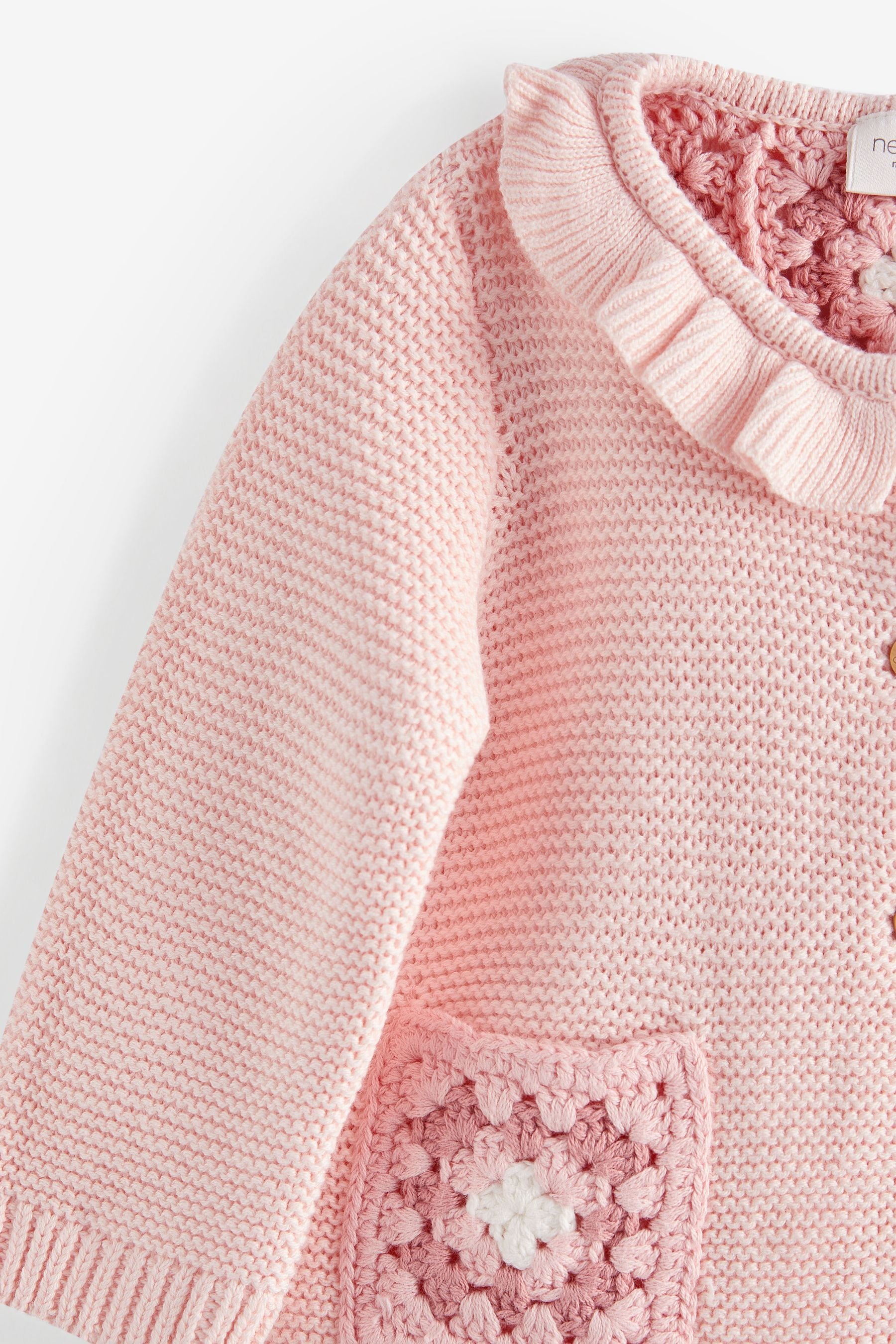 Pink Crochet Detail Baby Cardigan (0mths-2yrs)