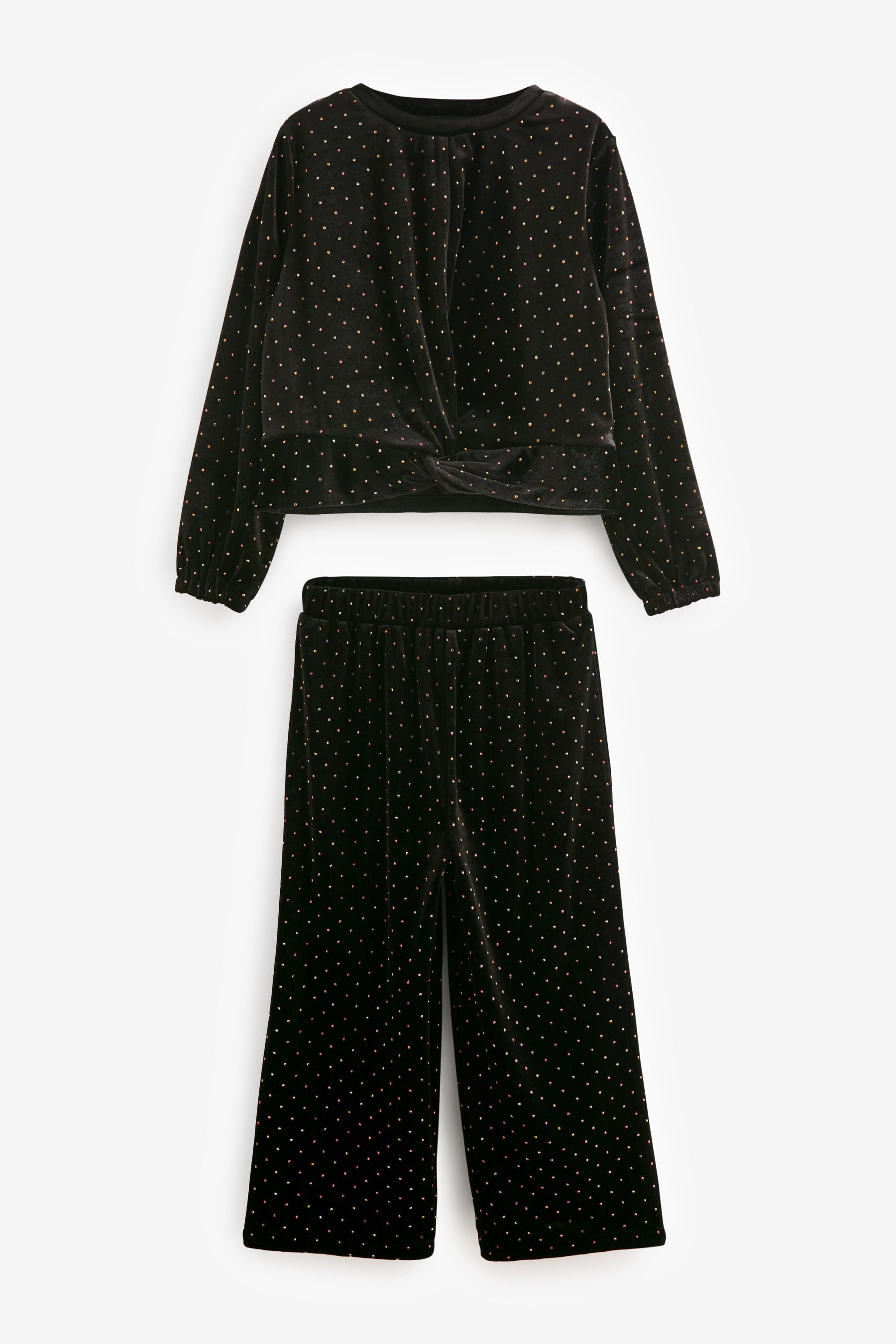 Black Studded Crew Jumper And Trousers Set (3-16yrs)