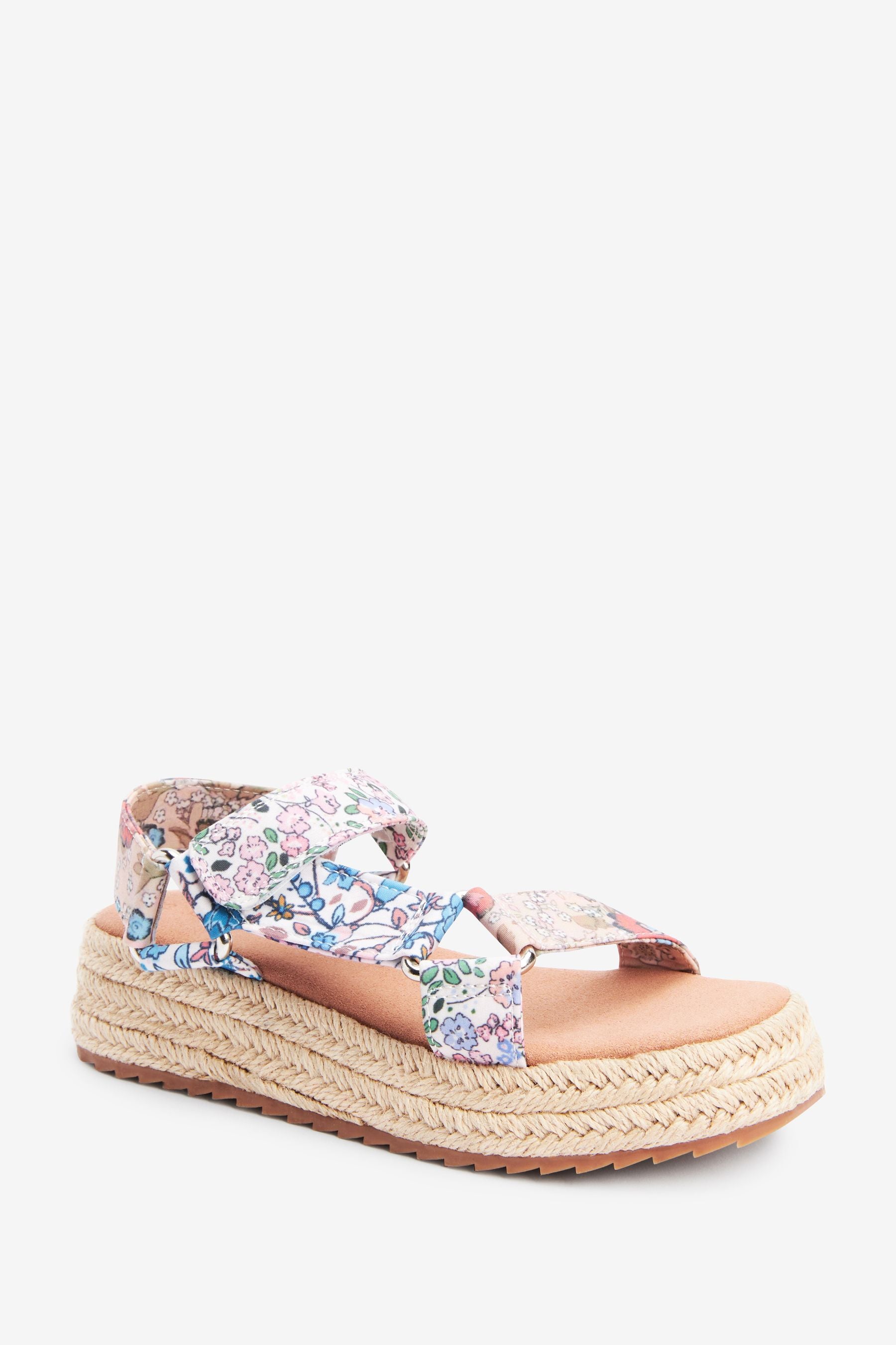 White Floral Patchwork Wedge Sandals
