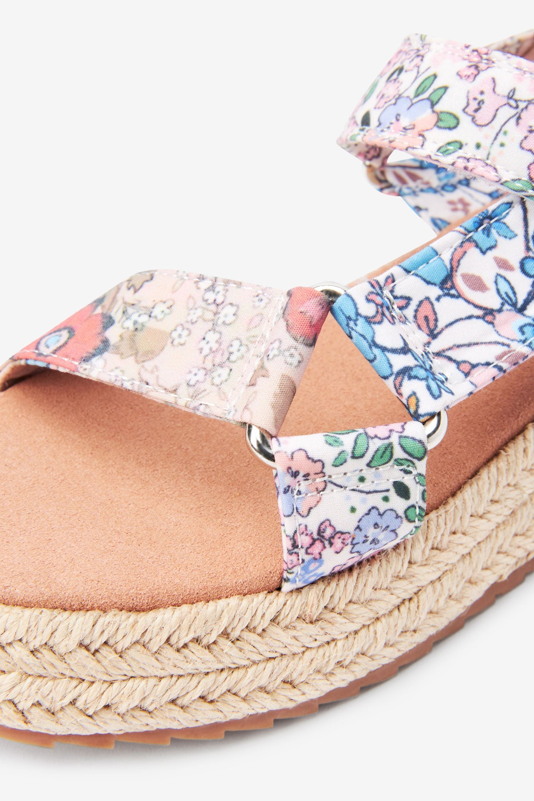 White Floral Patchwork Wedge Sandals