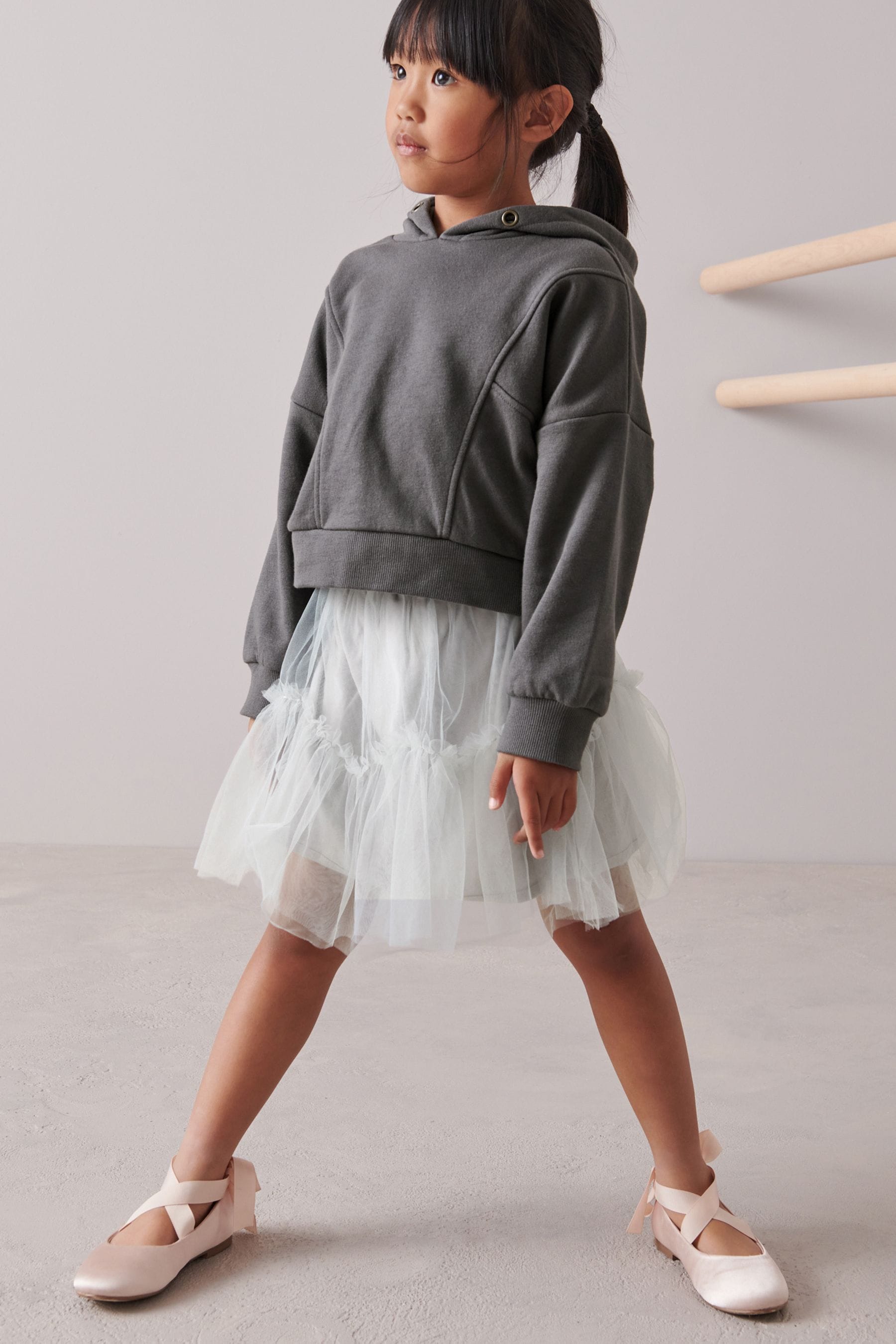 Grey Hoody Top and Tulle Skirt Set (3-16yrs)