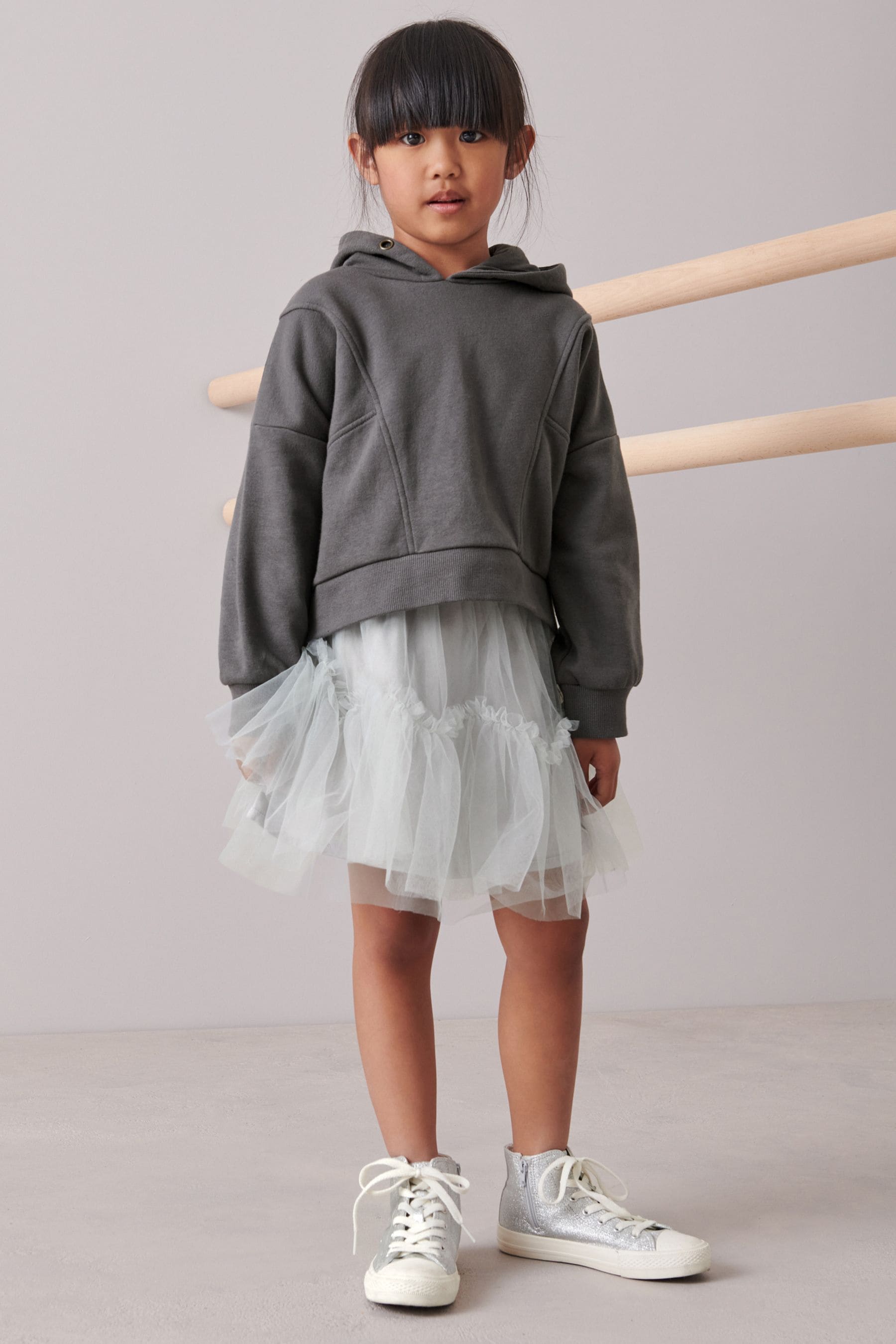 Grey Hoody Top and Tulle Skirt Set (3-16yrs)