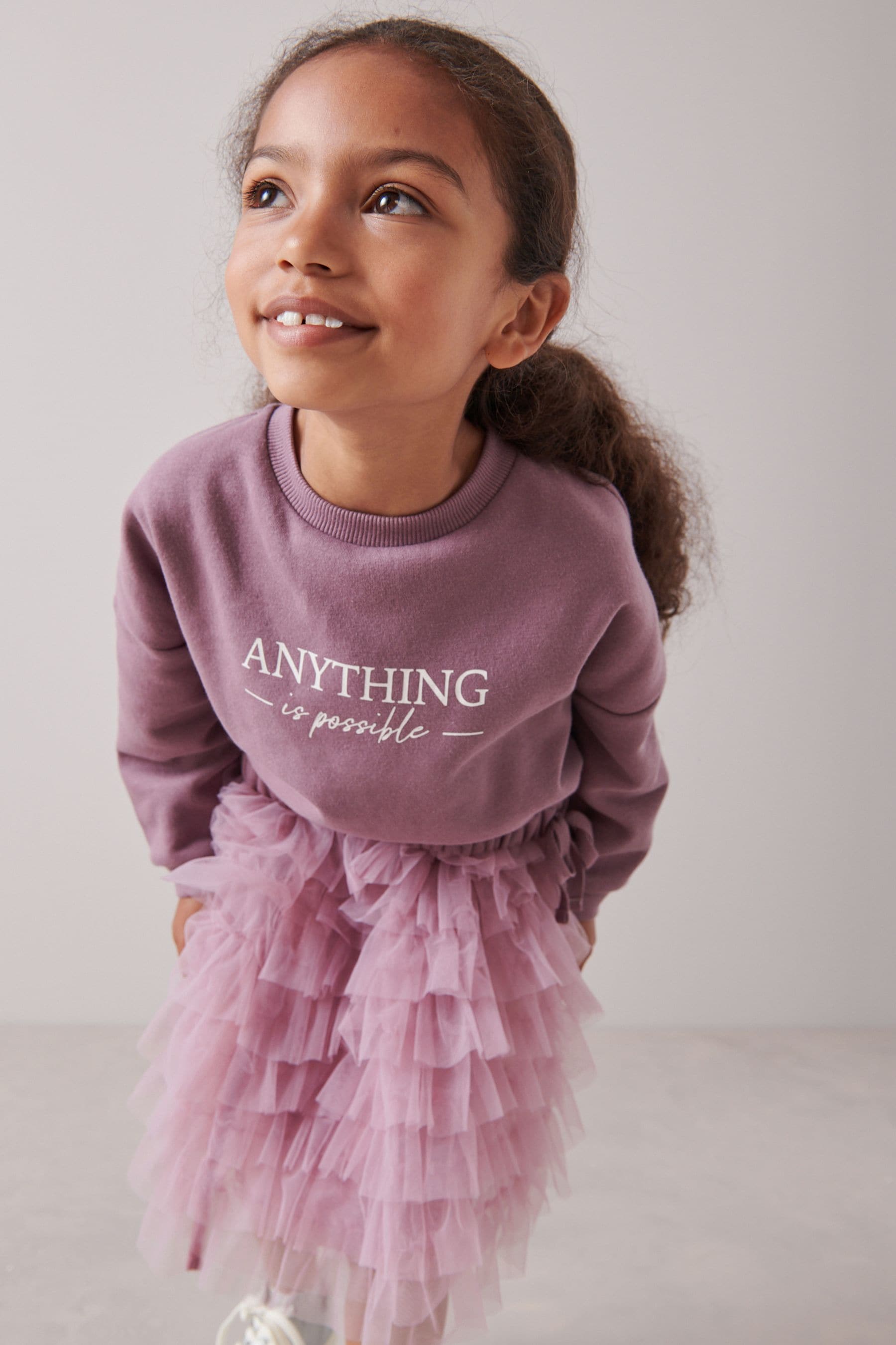 Pink Lilac Sweatshirt Top and Tulle Skirt Set (3-16yrs)