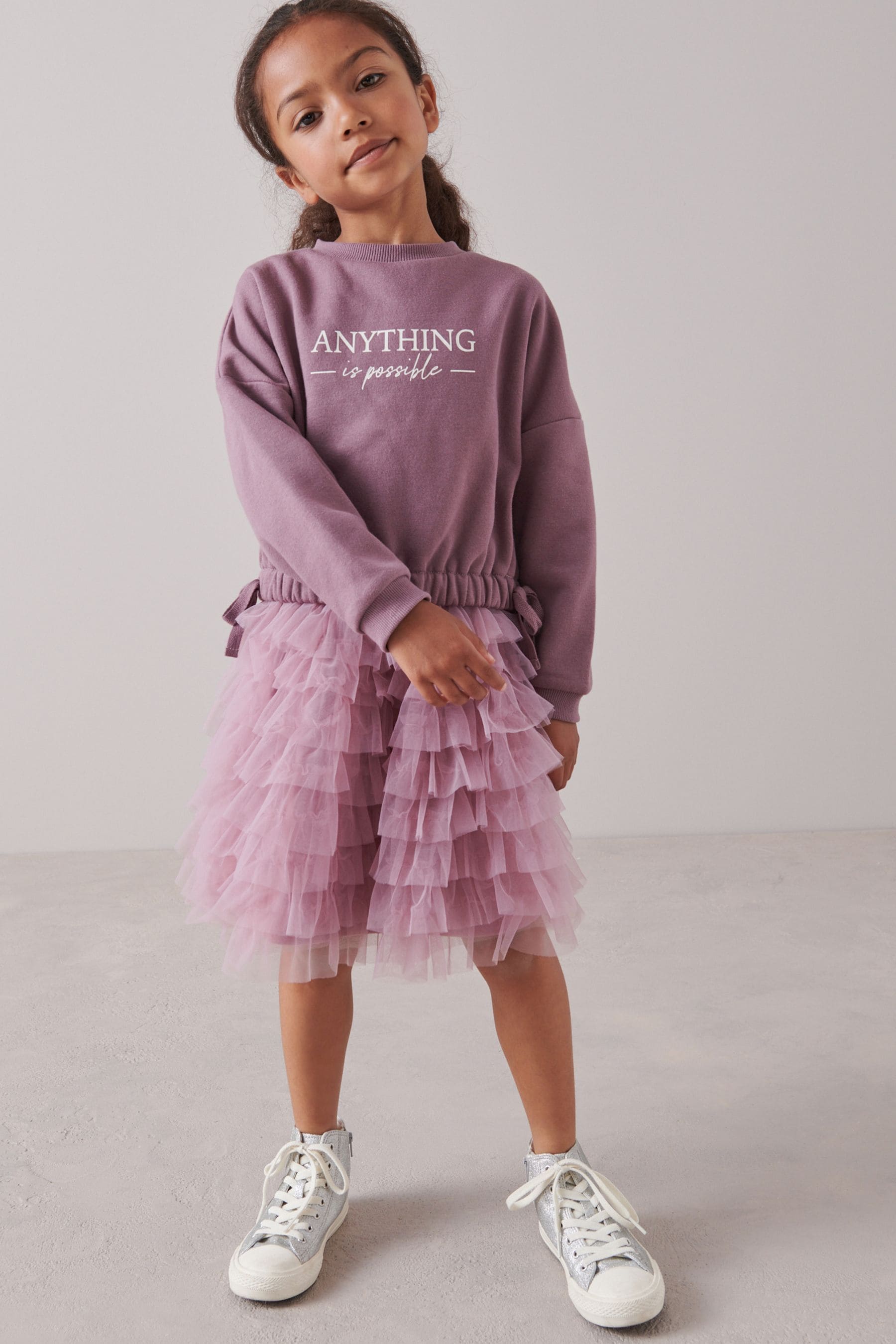 Pink Lilac Sweatshirt Top and Tulle Skirt Set (3-16yrs)