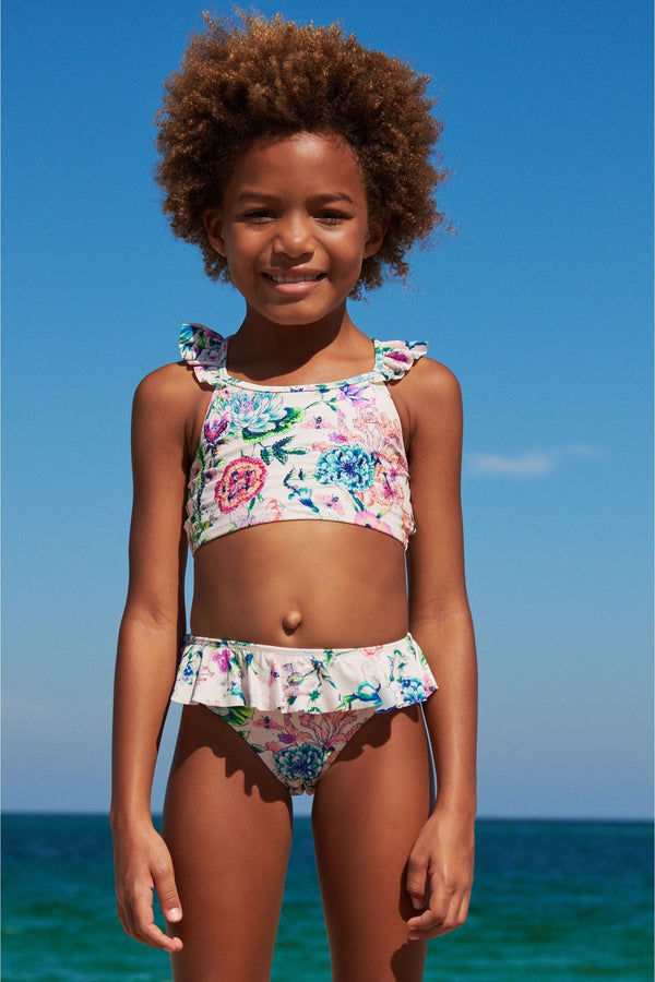 Ecru White/Pink Frill Sleeve Bikini (3-16yrs)