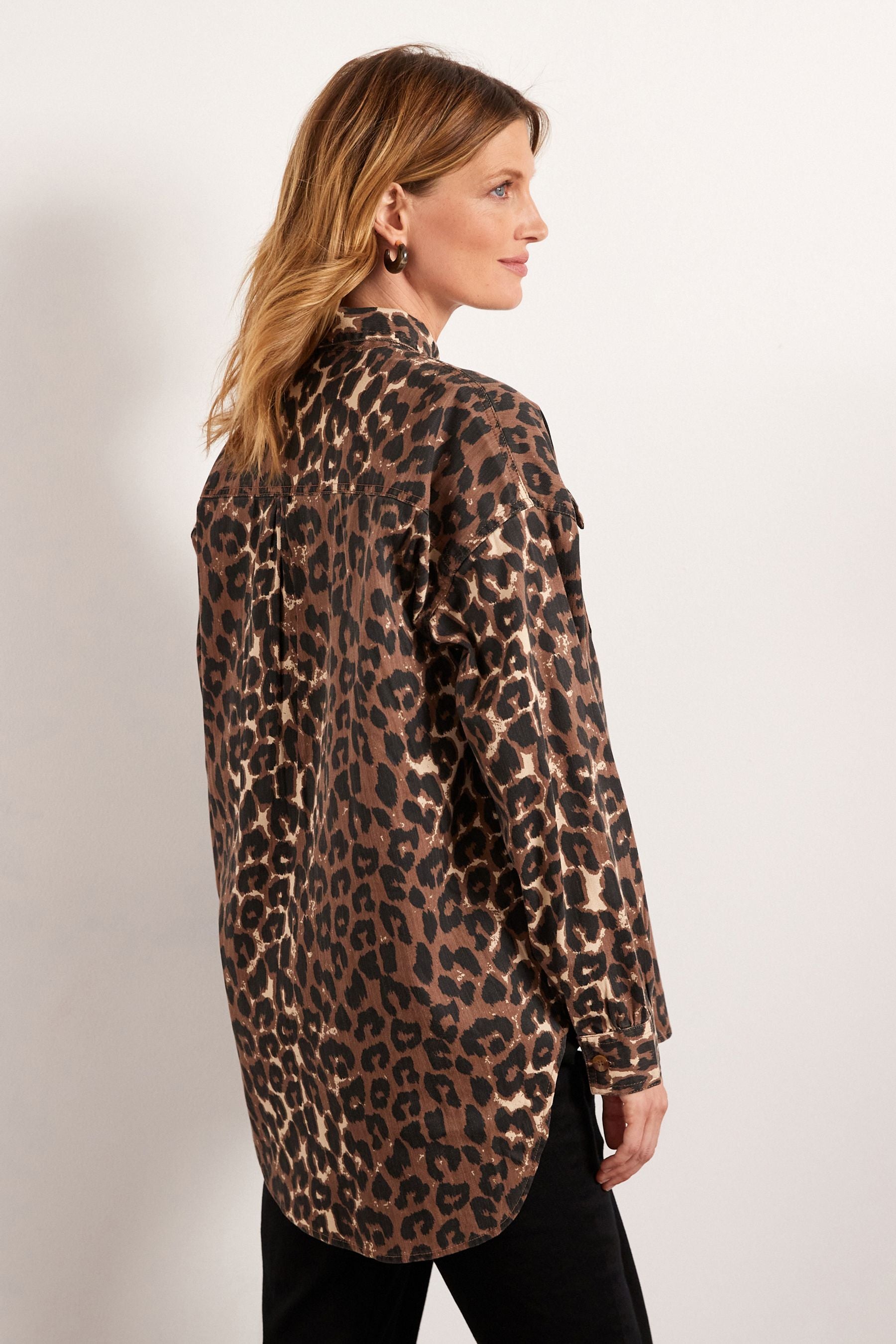 Animal Print Maternity/Nursing Oversize Denim Shirt