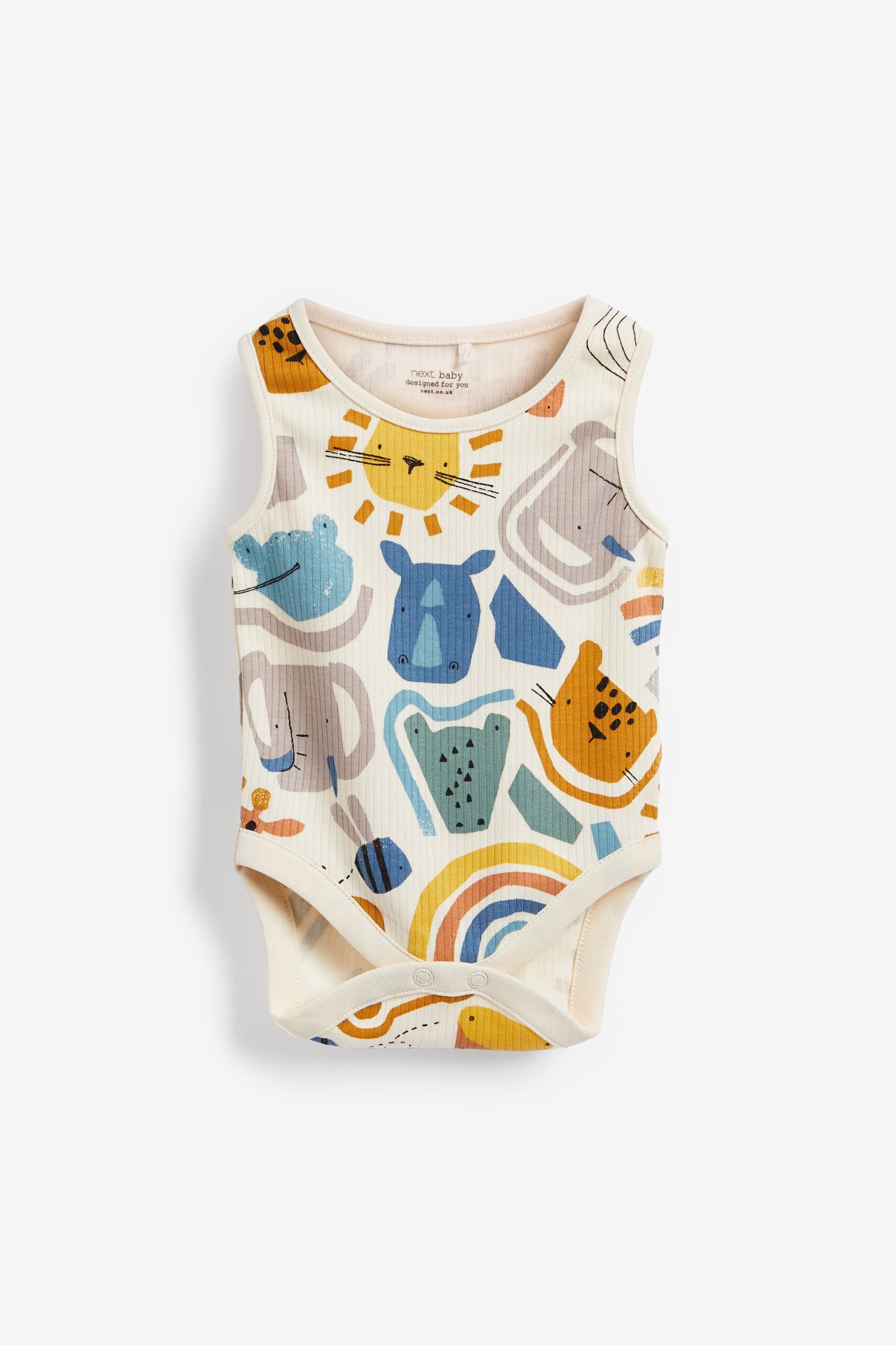 Blue/Ochre Yellow Animal Baby 5 Pack Vest Bodysuits (0mths-3yrs)