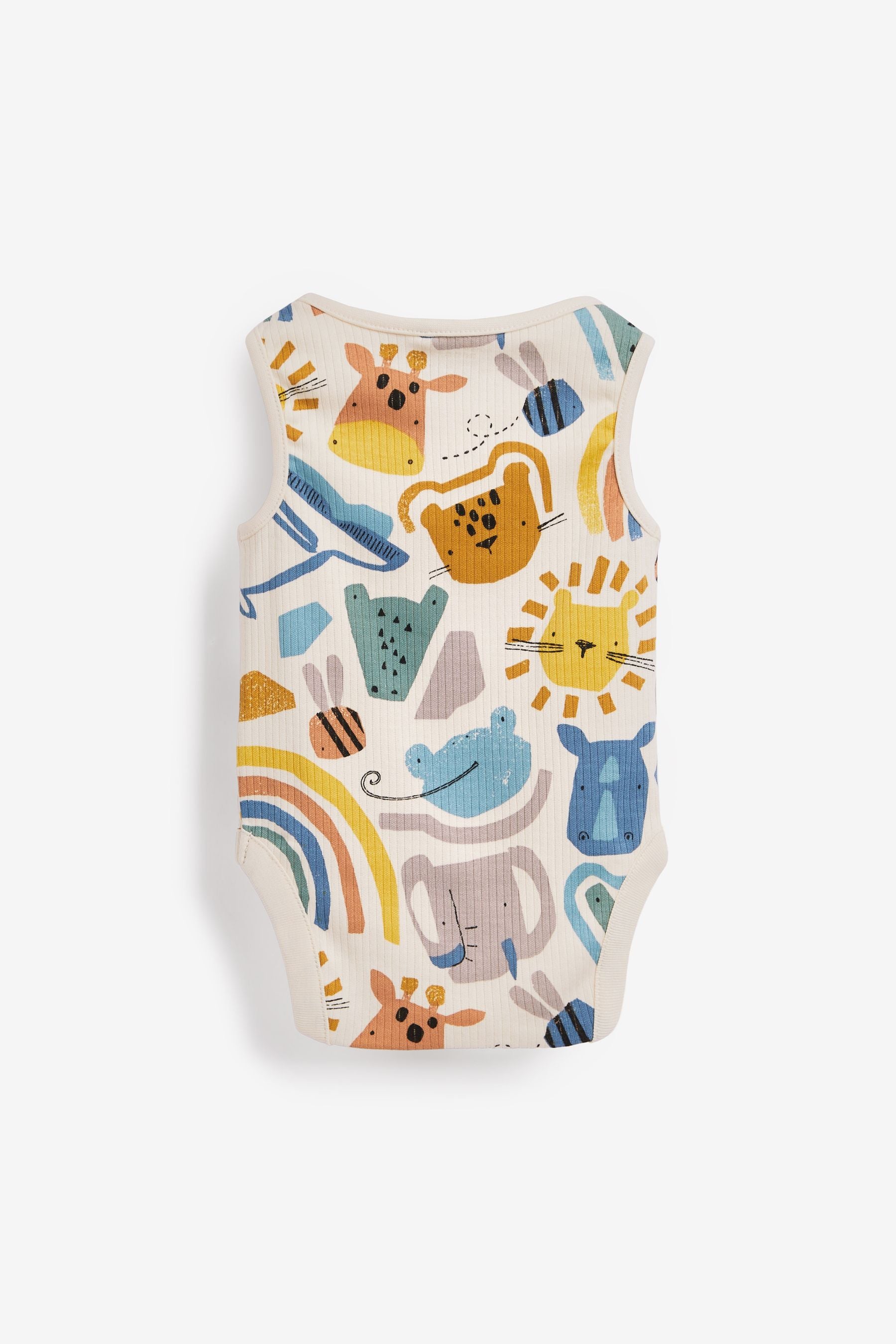 Blue/Ochre Yellow Animal Baby 5 Pack Vest Bodysuits (0mths-3yrs)