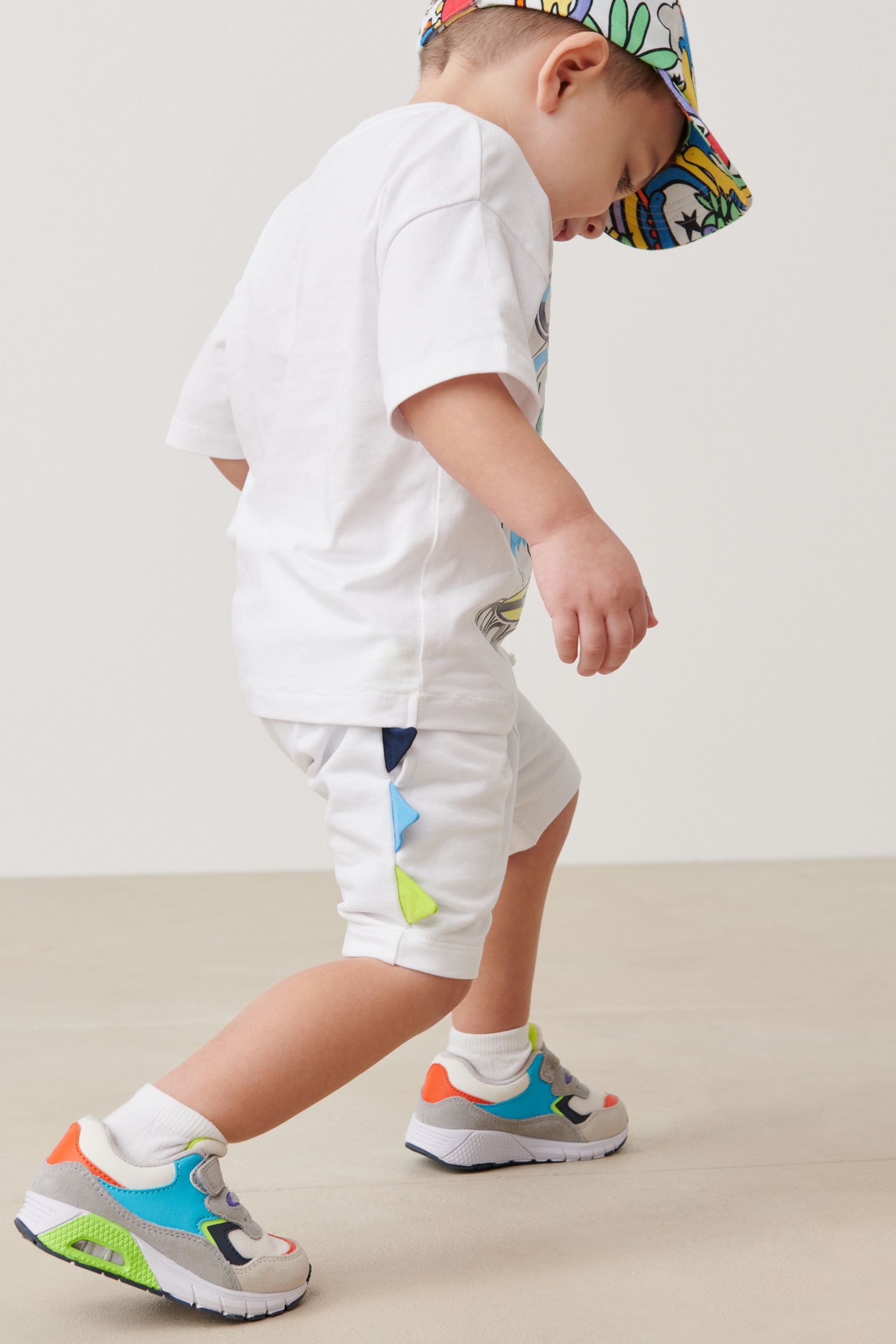 White Oversized Dino T-Shirt And Shorts Set (3mths-7yrs)