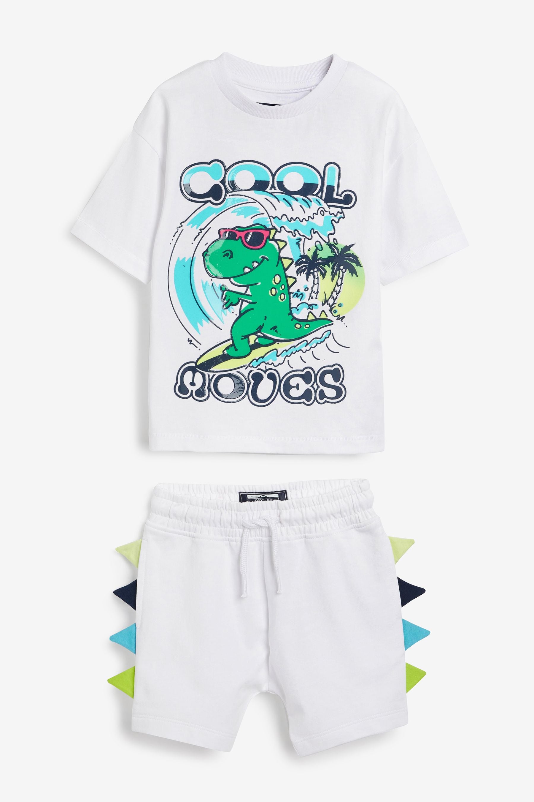 White Oversized Dino T-Shirt And Shorts Set (3mths-7yrs)