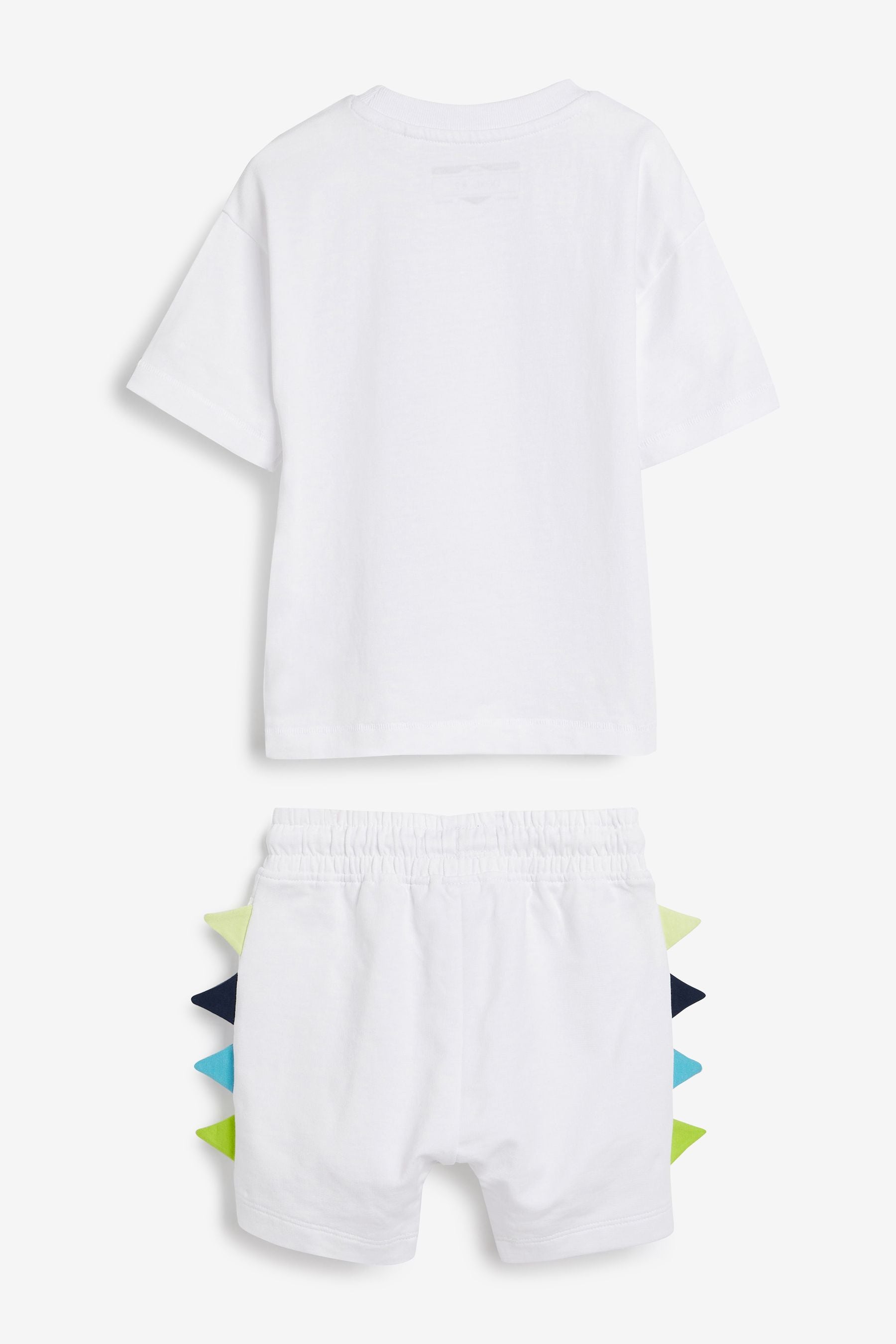 White Oversized Dino T-Shirt And Shorts Set (3mths-7yrs)