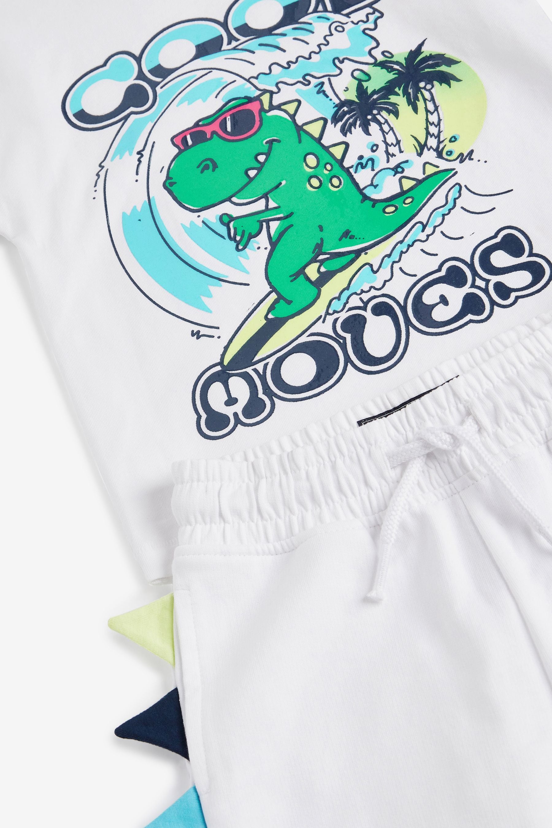 White Oversized Dino T-Shirt And Shorts Set (3mths-7yrs)