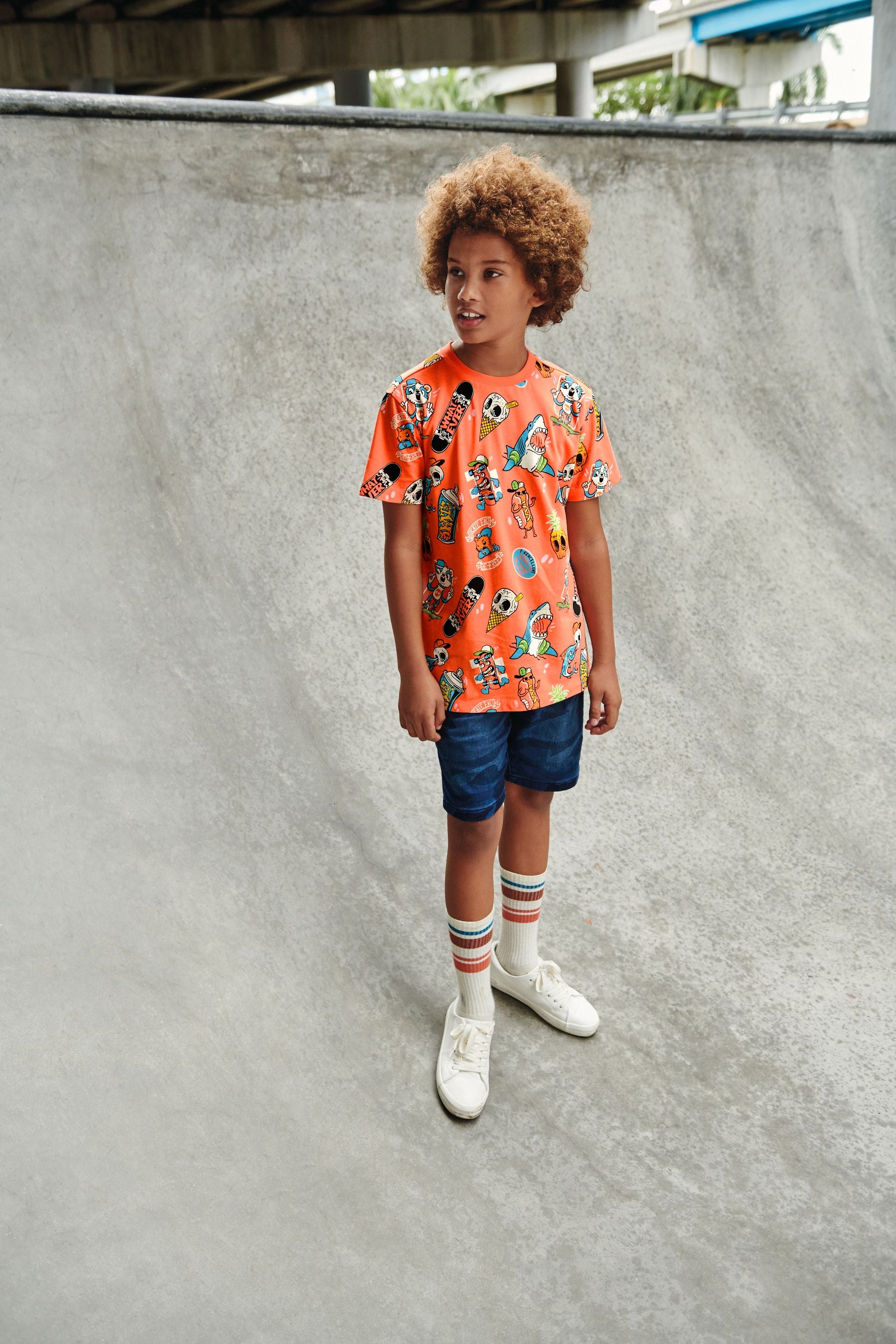 Coral Orange Summer Shark All Over Print Short Sleeve T-Shirt (3-16yrs)