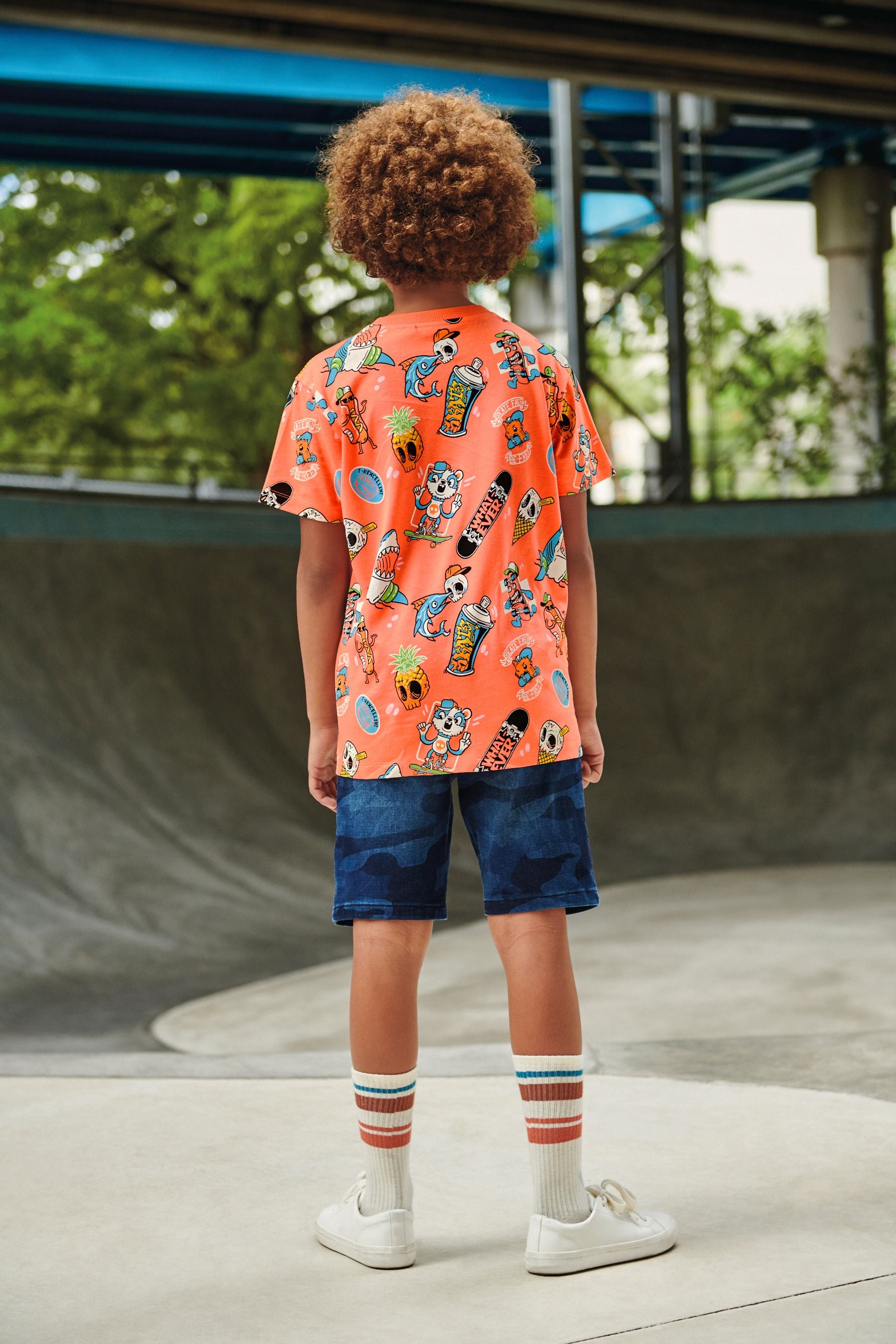 Coral Orange Summer Shark All Over Print Short Sleeve T-Shirt (3-16yrs)