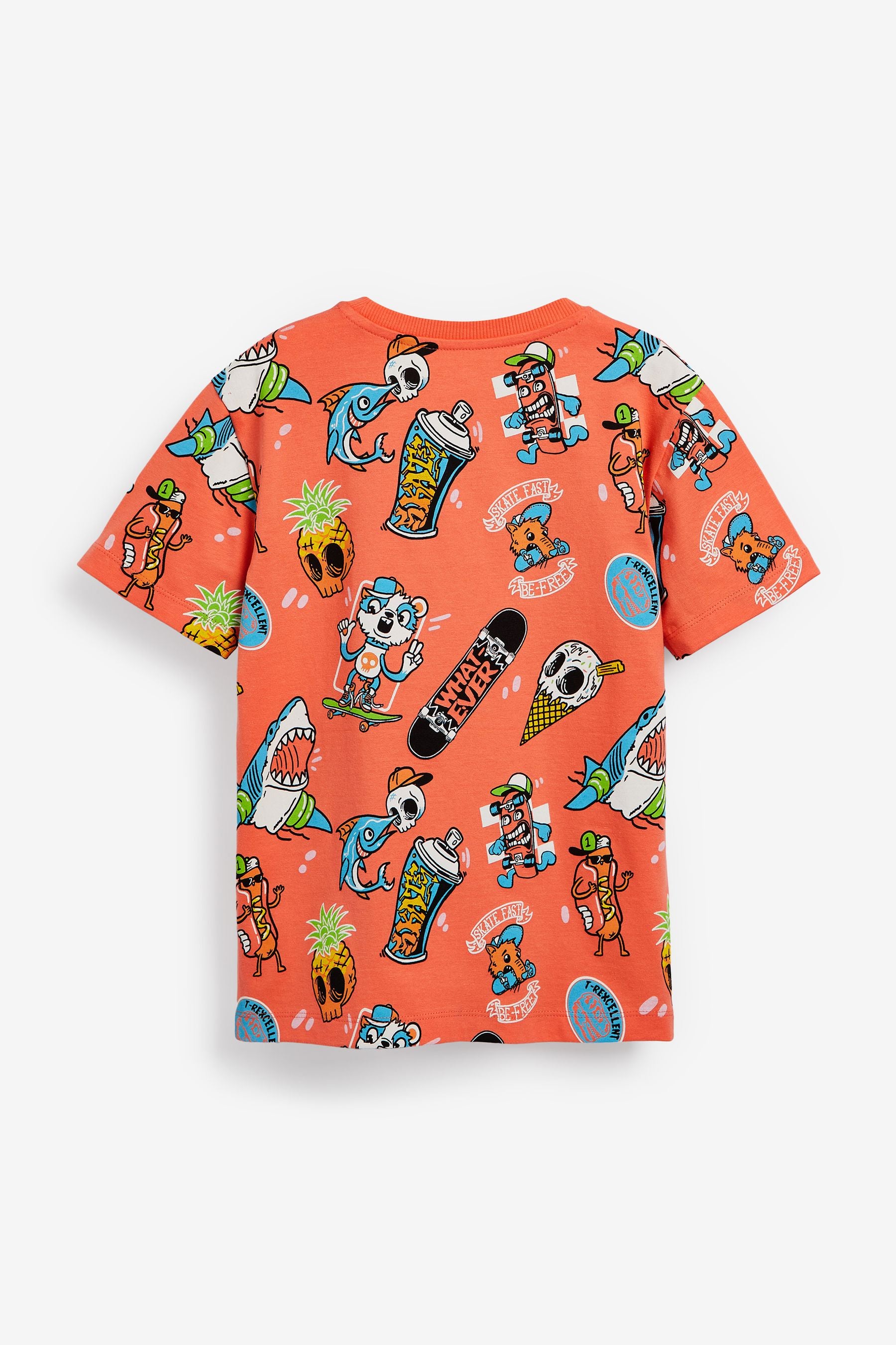 Coral Orange Summer Shark All Over Print Short Sleeve T-Shirt (3-16yrs)