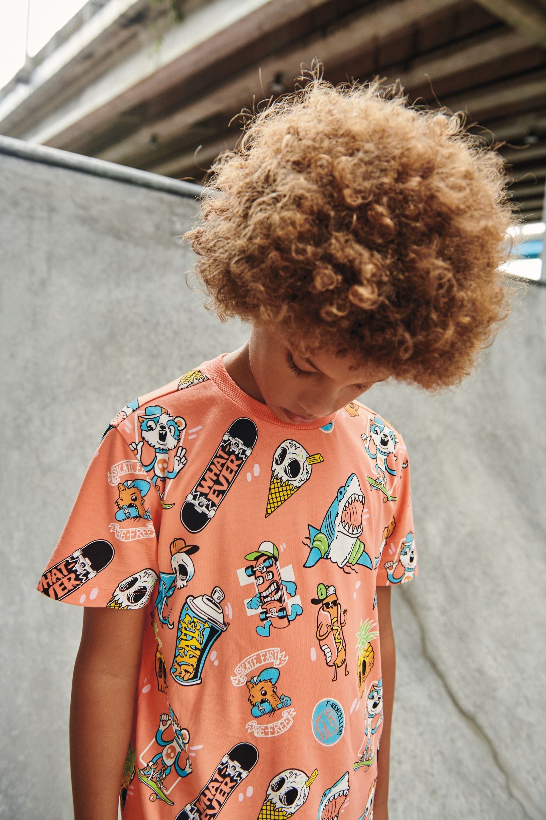 Coral Orange Summer Shark All Over Print Short Sleeve T-Shirt (3-16yrs)