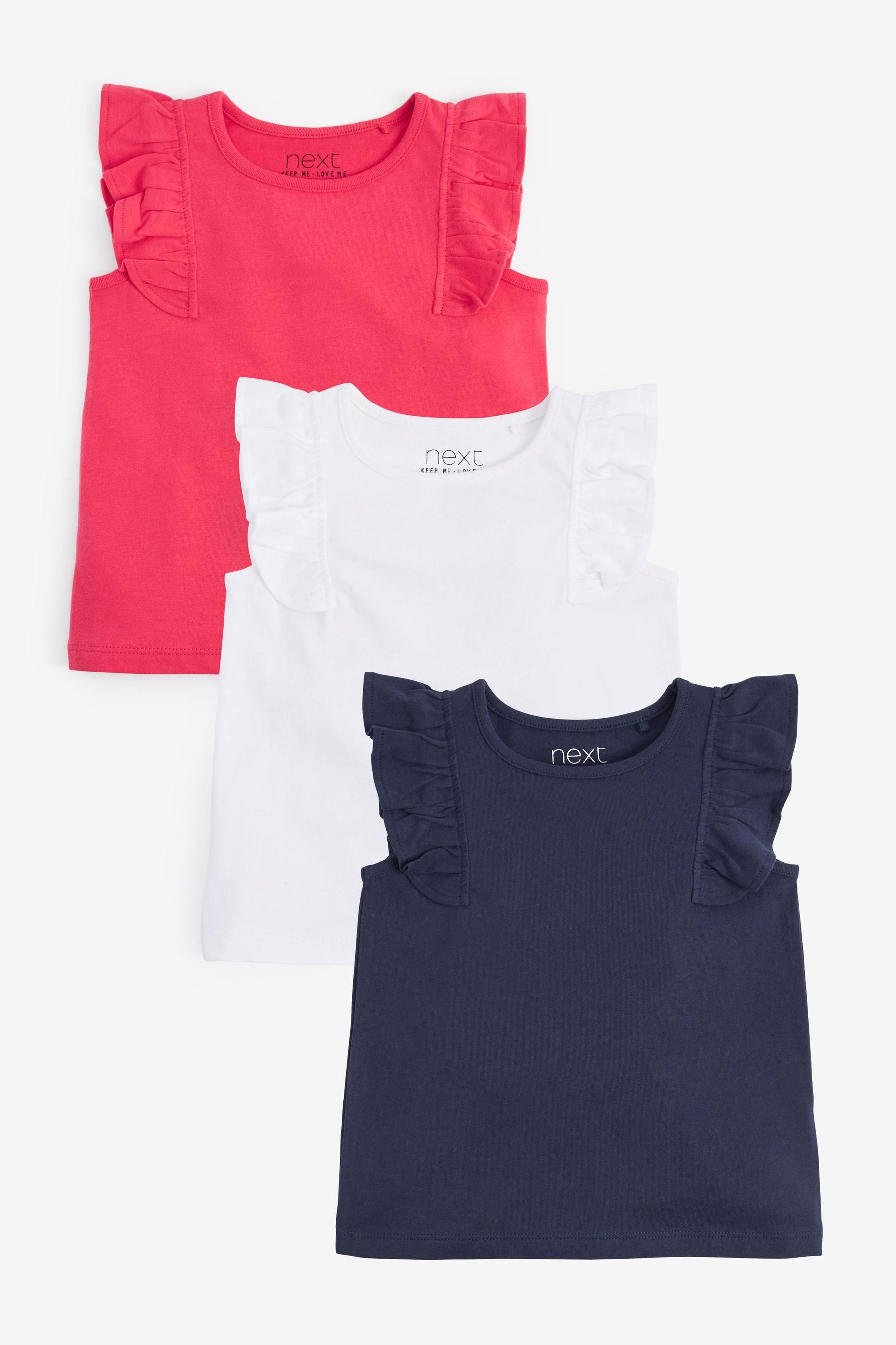 Multi 3 Pack Plain Frill Vests (3mths-7yrs)