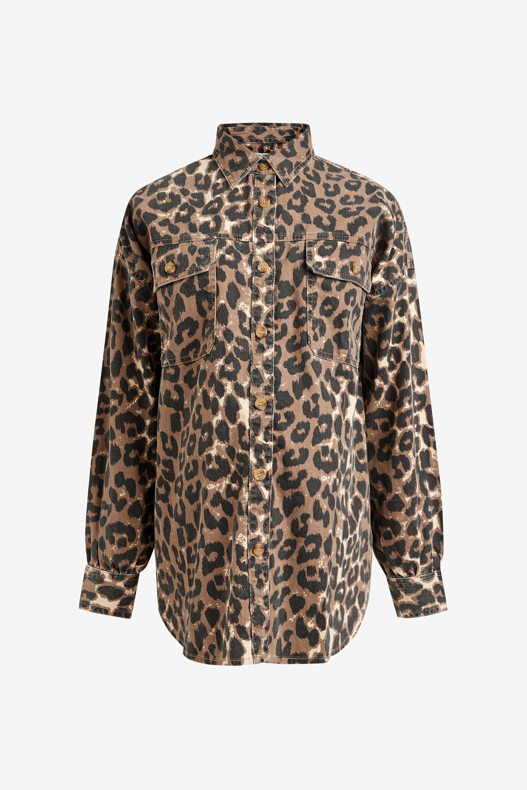 Animal Print Maternity/Nursing Oversize Denim Shirt