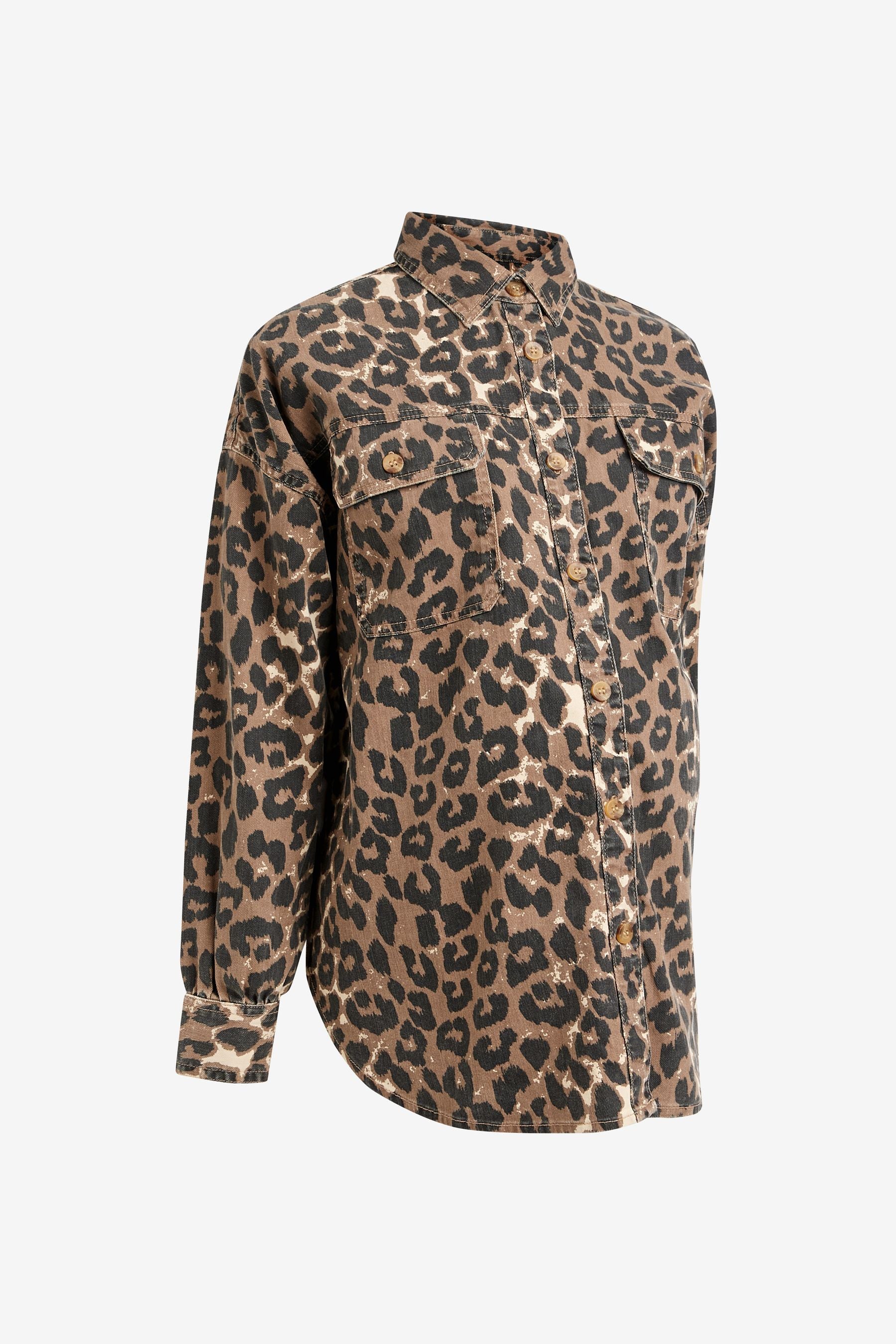 Animal Print Maternity/Nursing Oversize Denim Shirt