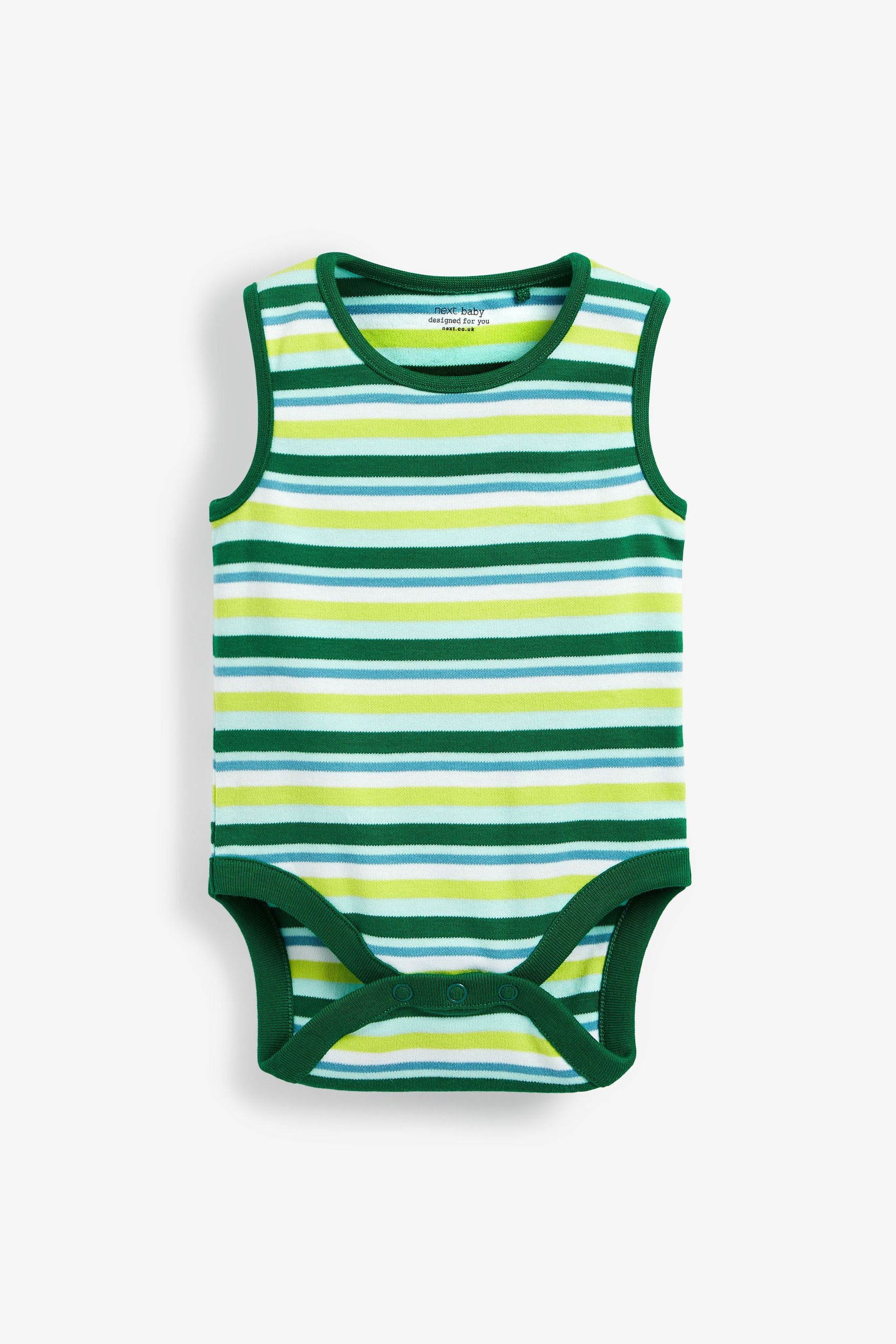 Blue/Lime Green Baby 3 Pack Vest Bodysuits (0mths-3yrs)