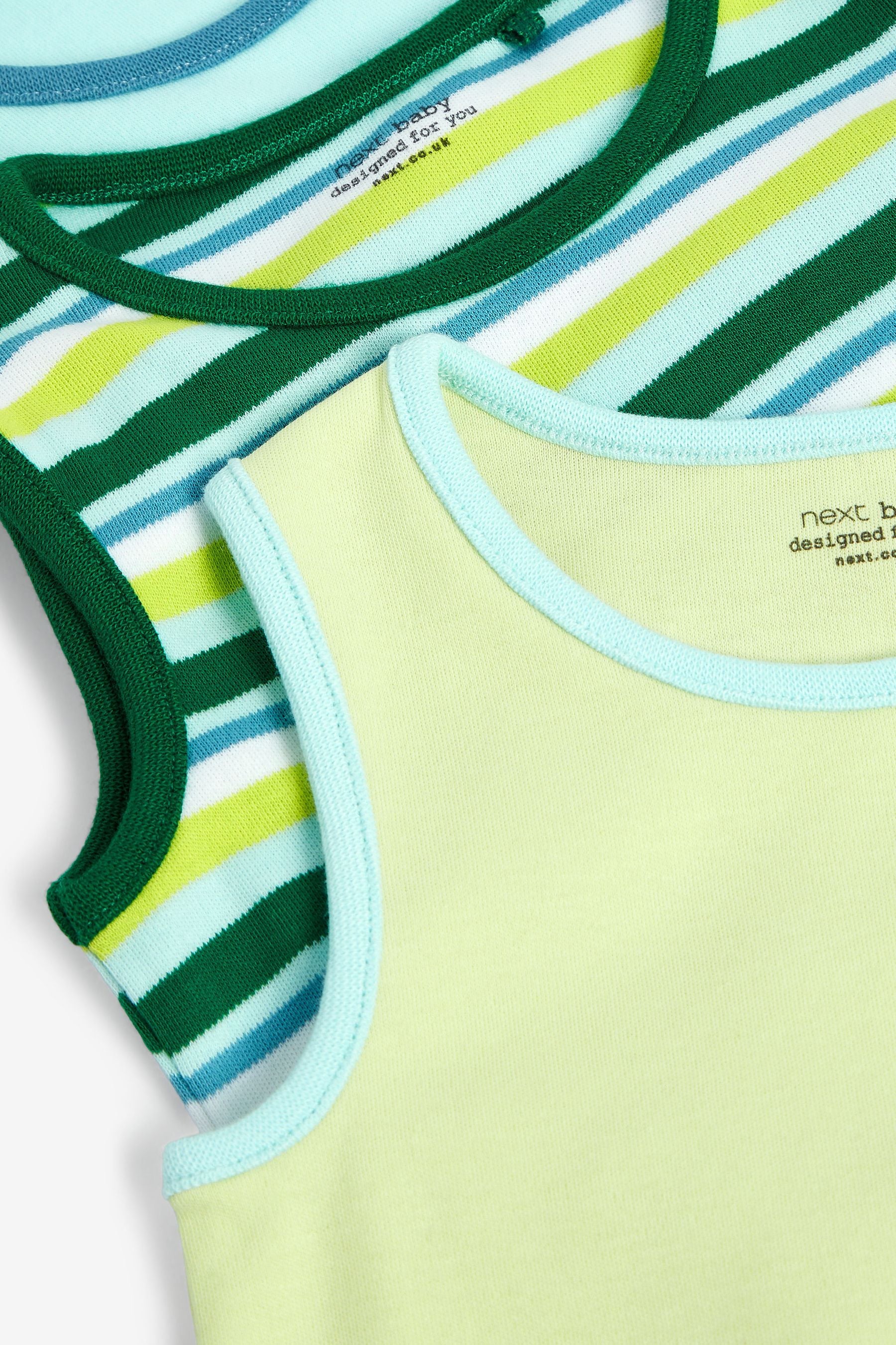 Blue/Lime Green Baby 3 Pack Vest Bodysuits (0mths-3yrs)