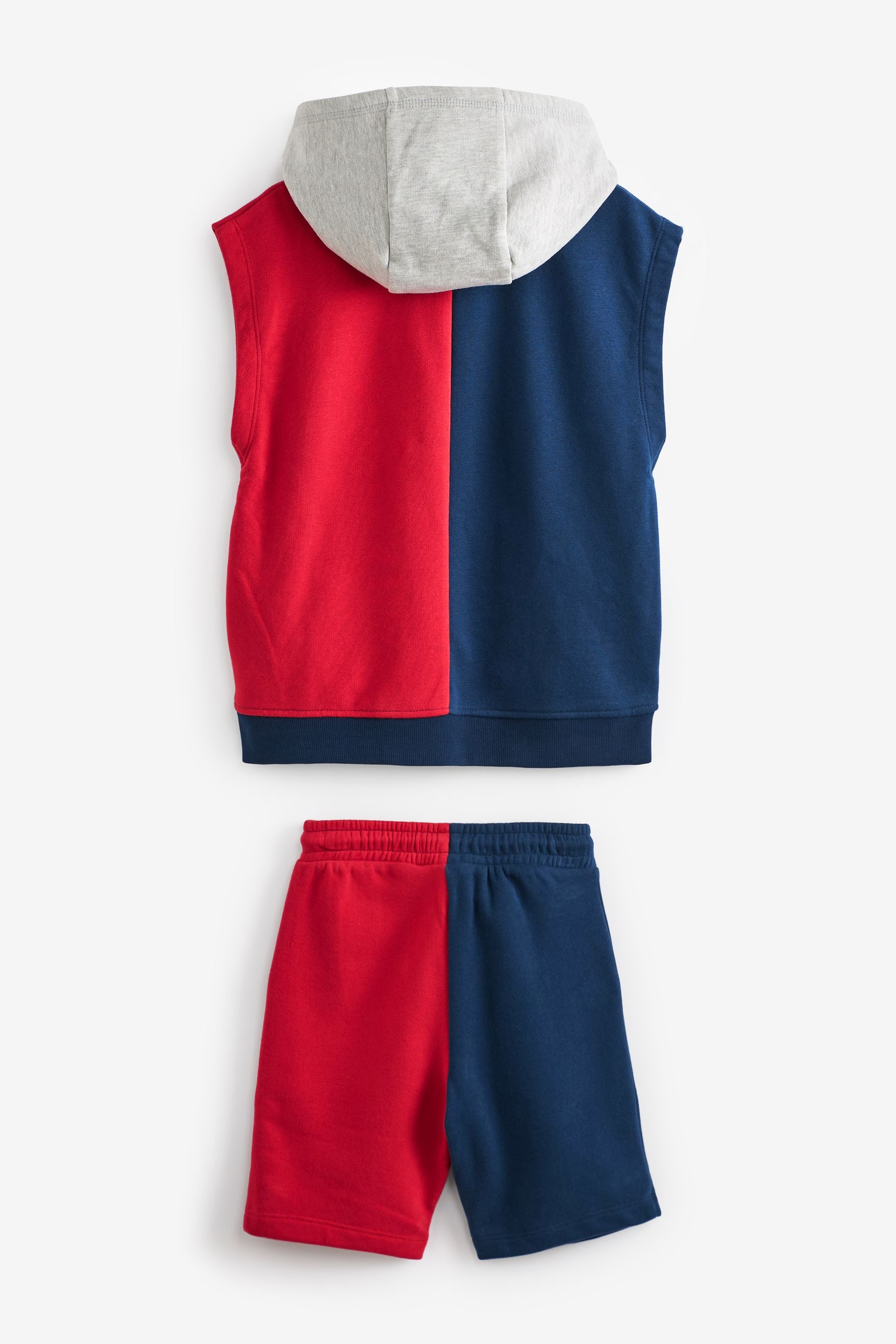 Navy Blue/Red Split Sporty Hoodie and Short Set (3-16yrs)