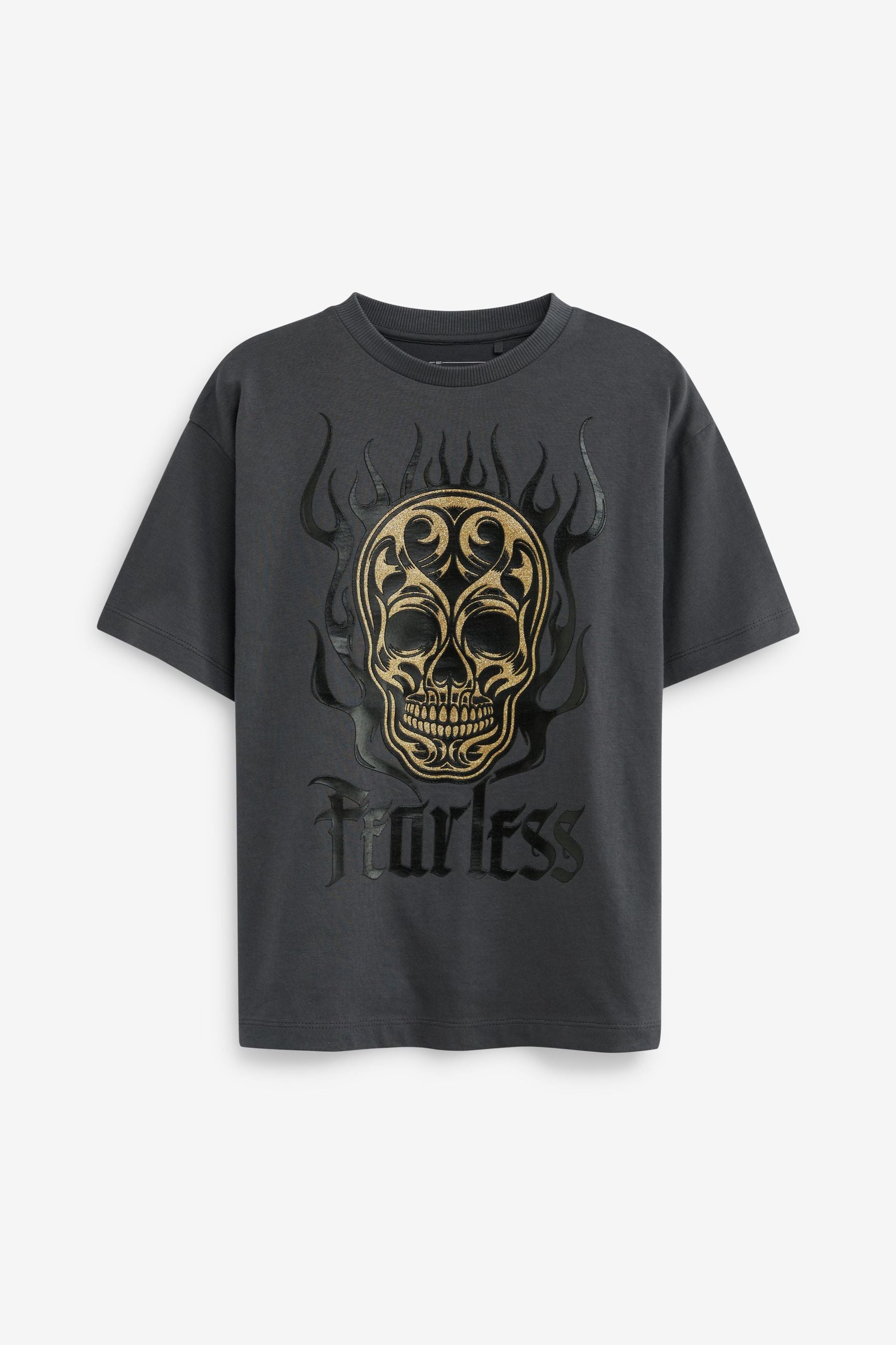 Charcoal Grey Skull Short Sleeve Graphic T-Shirt (3-16yrs)