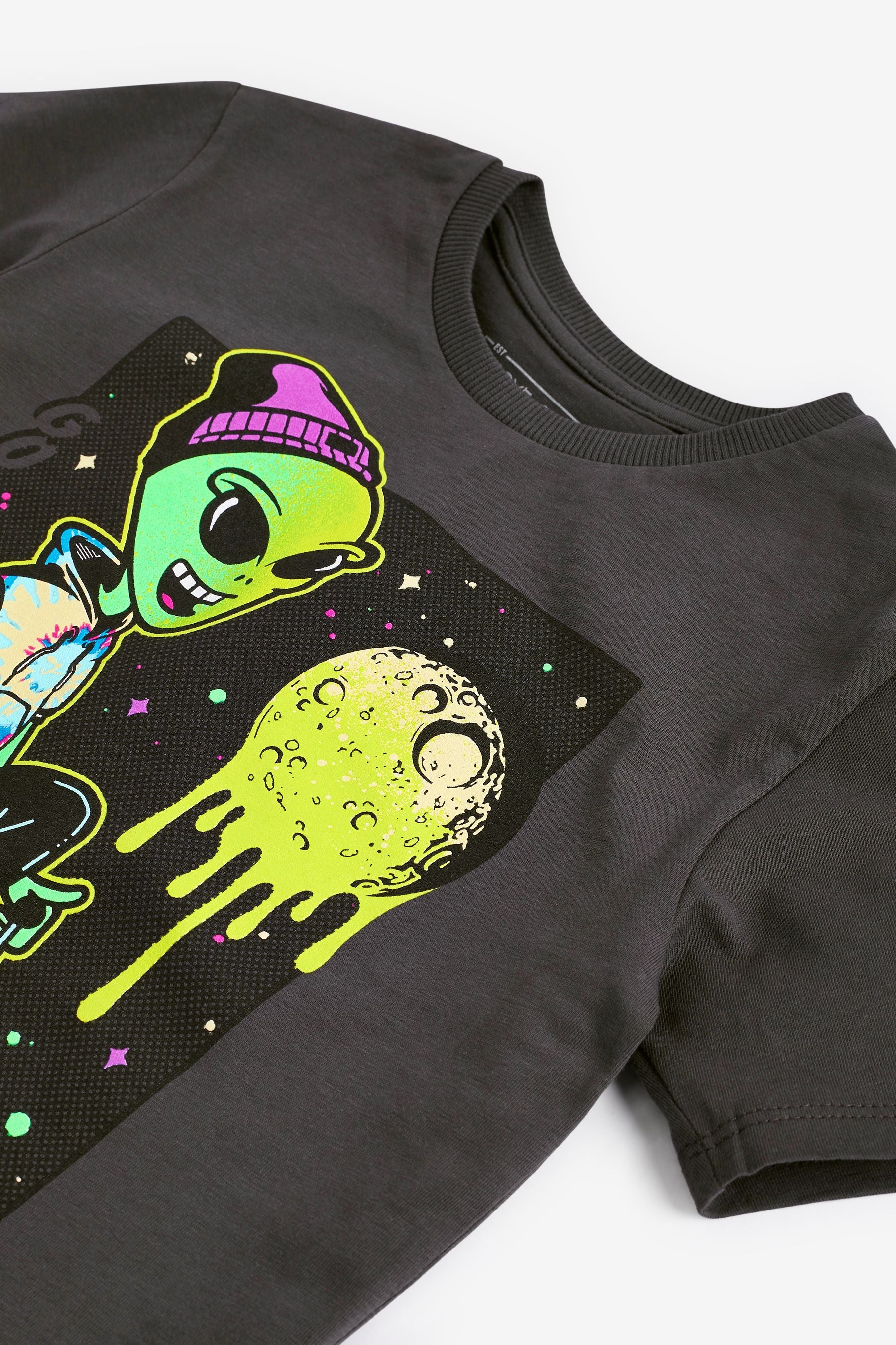 Charcoal Grey Alien Short Sleeve Graphic T-Shirt (3-16yrs)