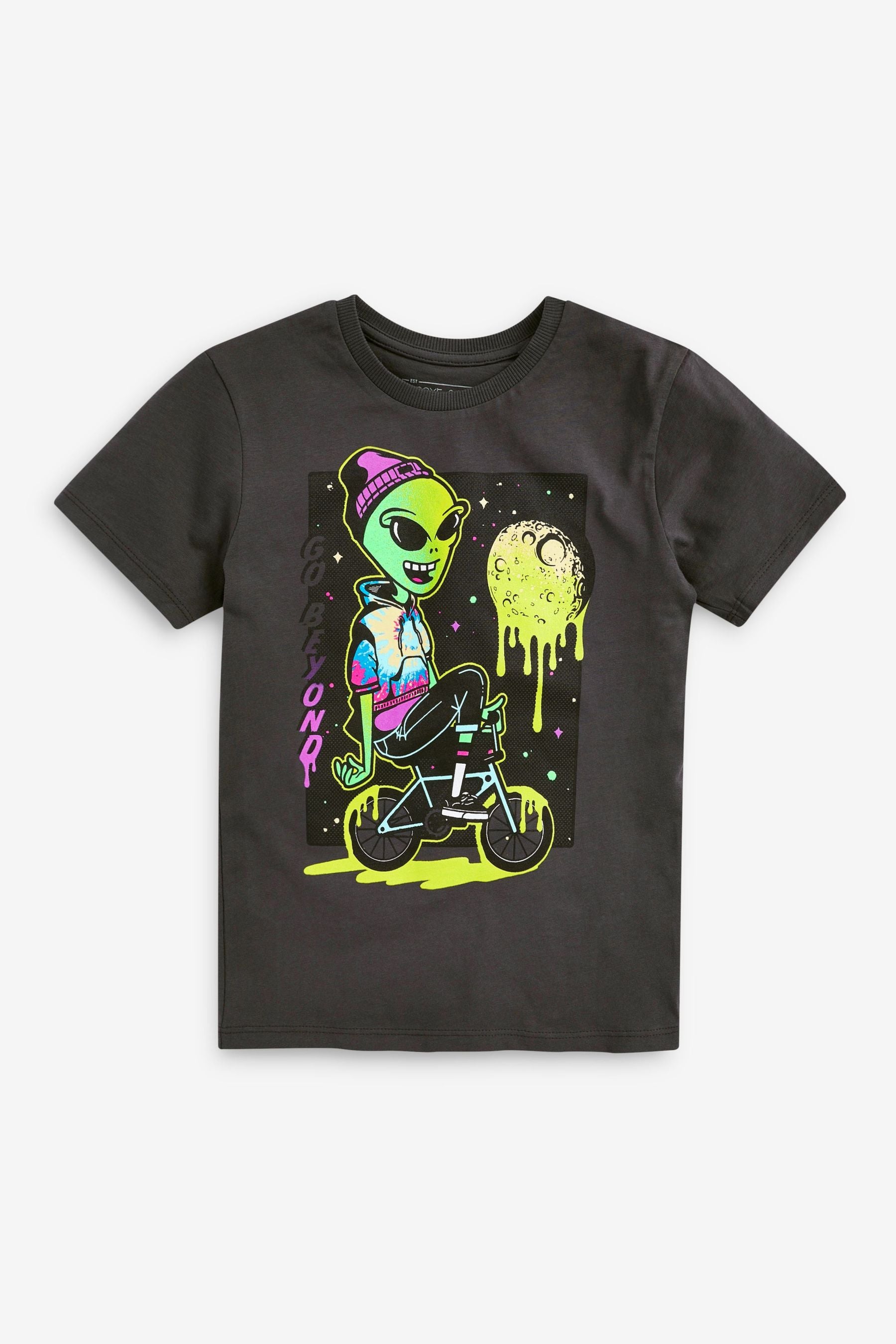 Charcoal Grey Alien Short Sleeve Graphic T-Shirt (3-16yrs)