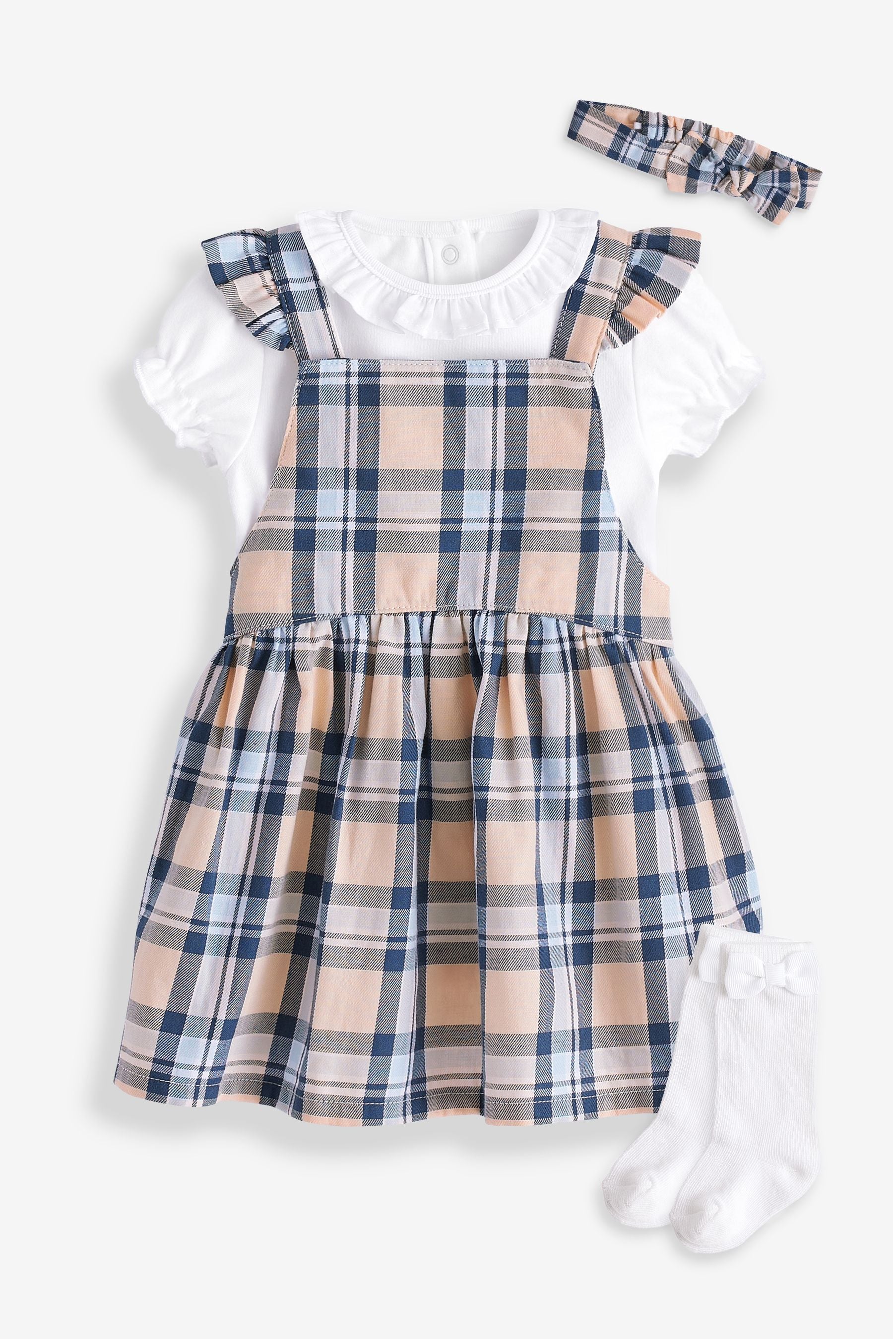 Blue/Neutral Check Pinafore Dress