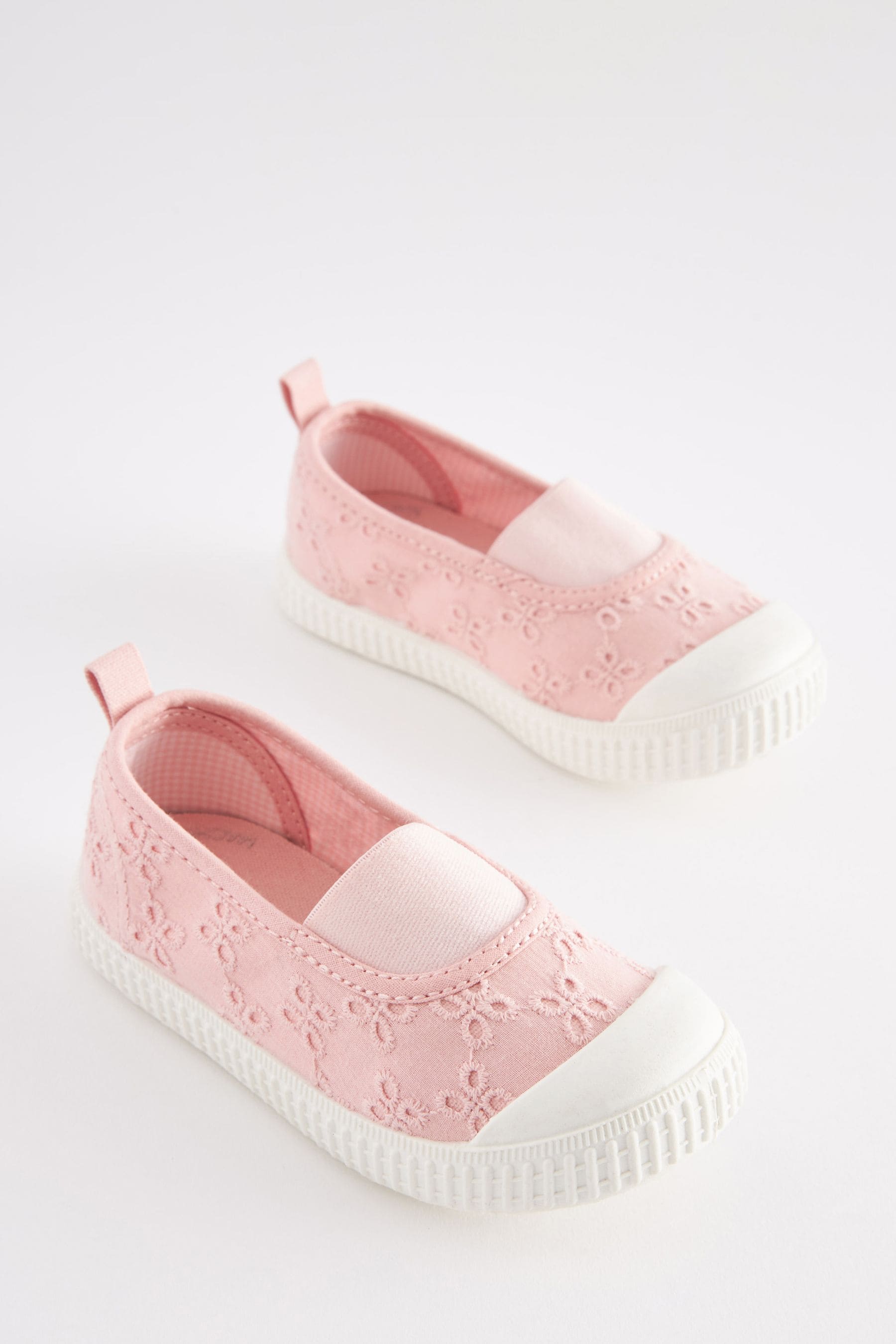 Pink Broderie Slip On Shoes