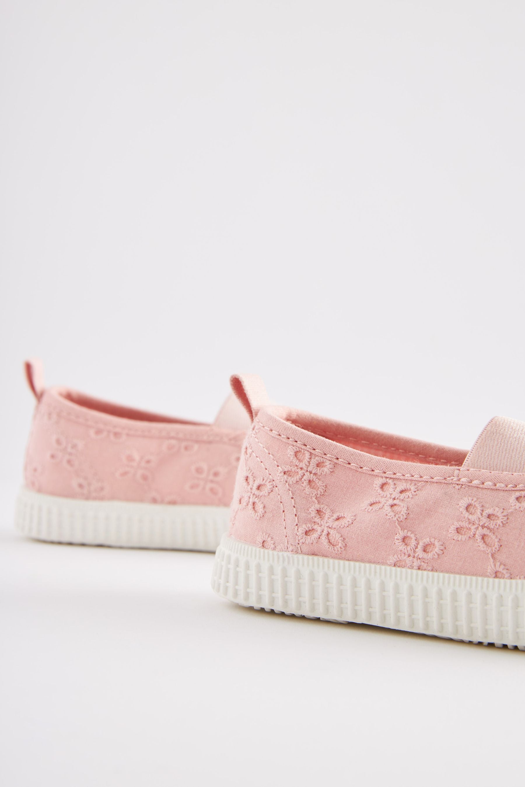 Pink Broderie Slip On Shoes