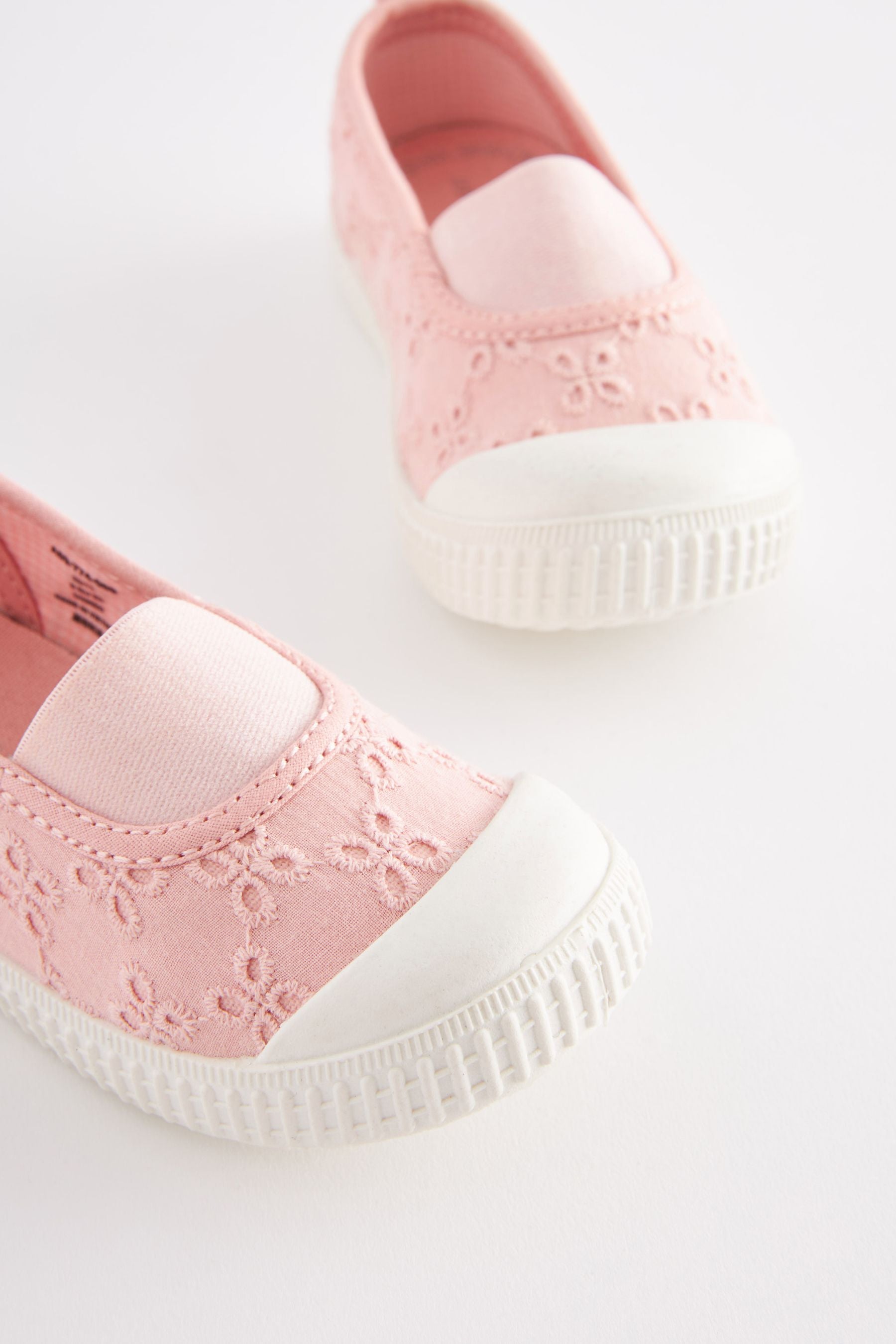 Pink Broderie Slip On Shoes