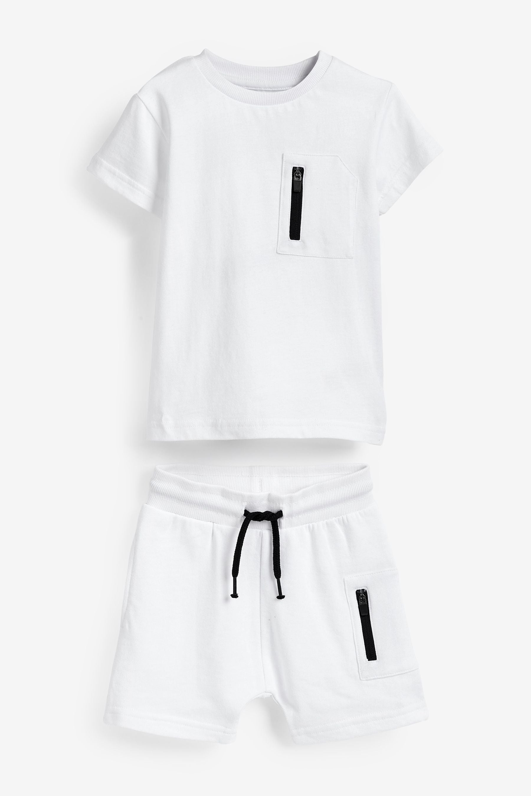 White Zip Pocket T-Shirt And Shorts Set (3mths-7yrs)