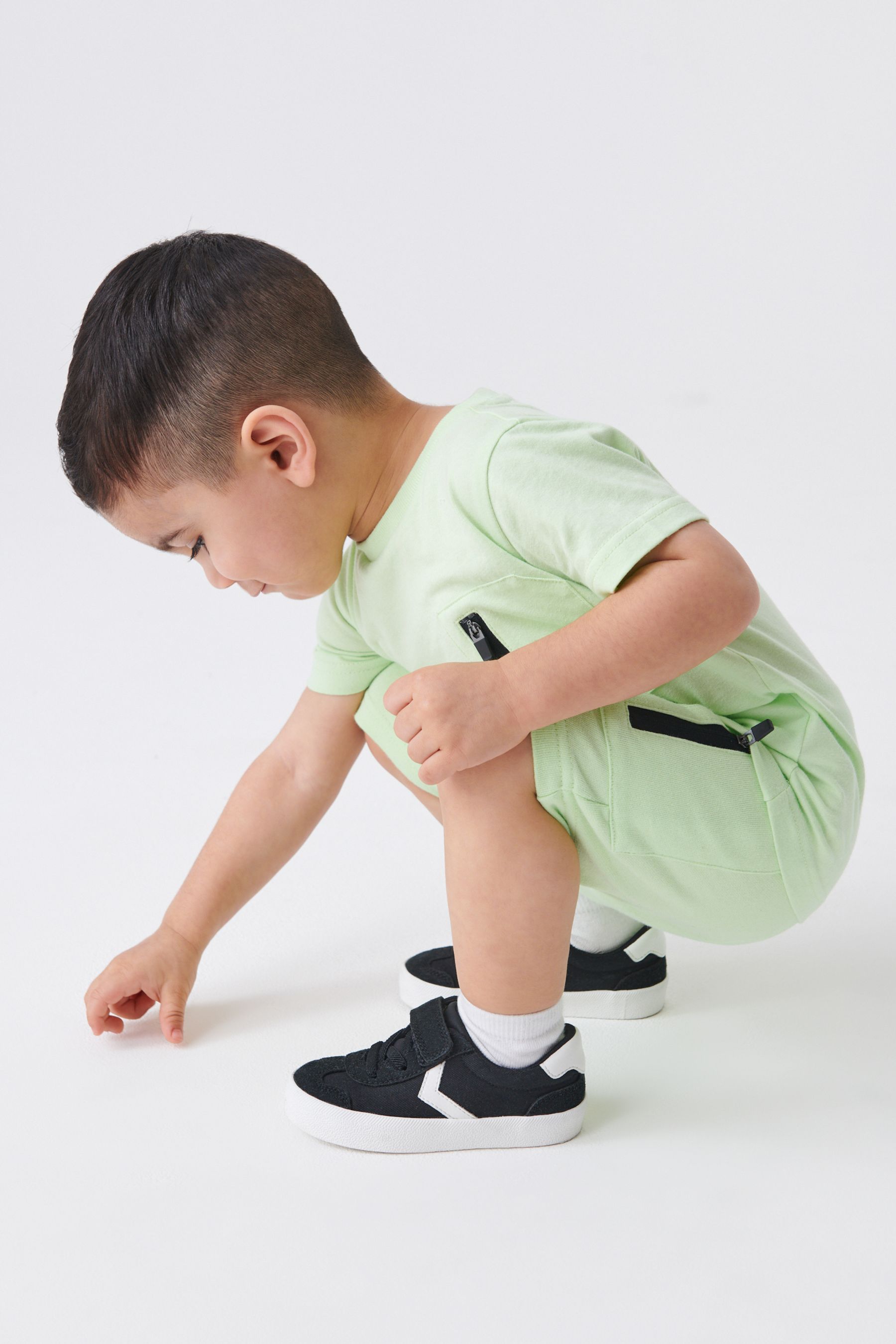 Light Green Zip Pocket T-Shirt And Shorts Set (3mths-7yrs)