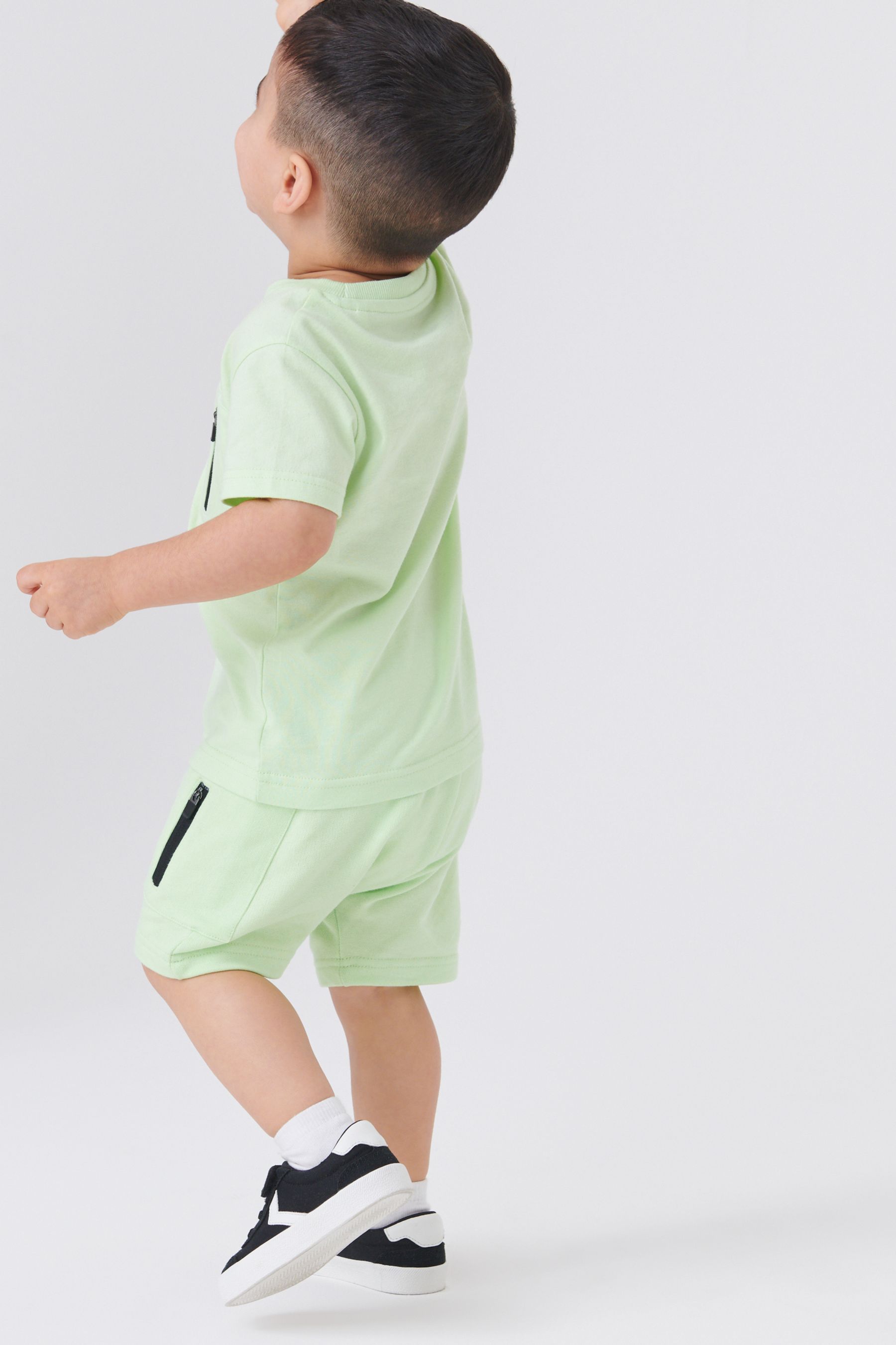 Light Green Zip Pocket T-Shirt And Shorts Set (3mths-7yrs)