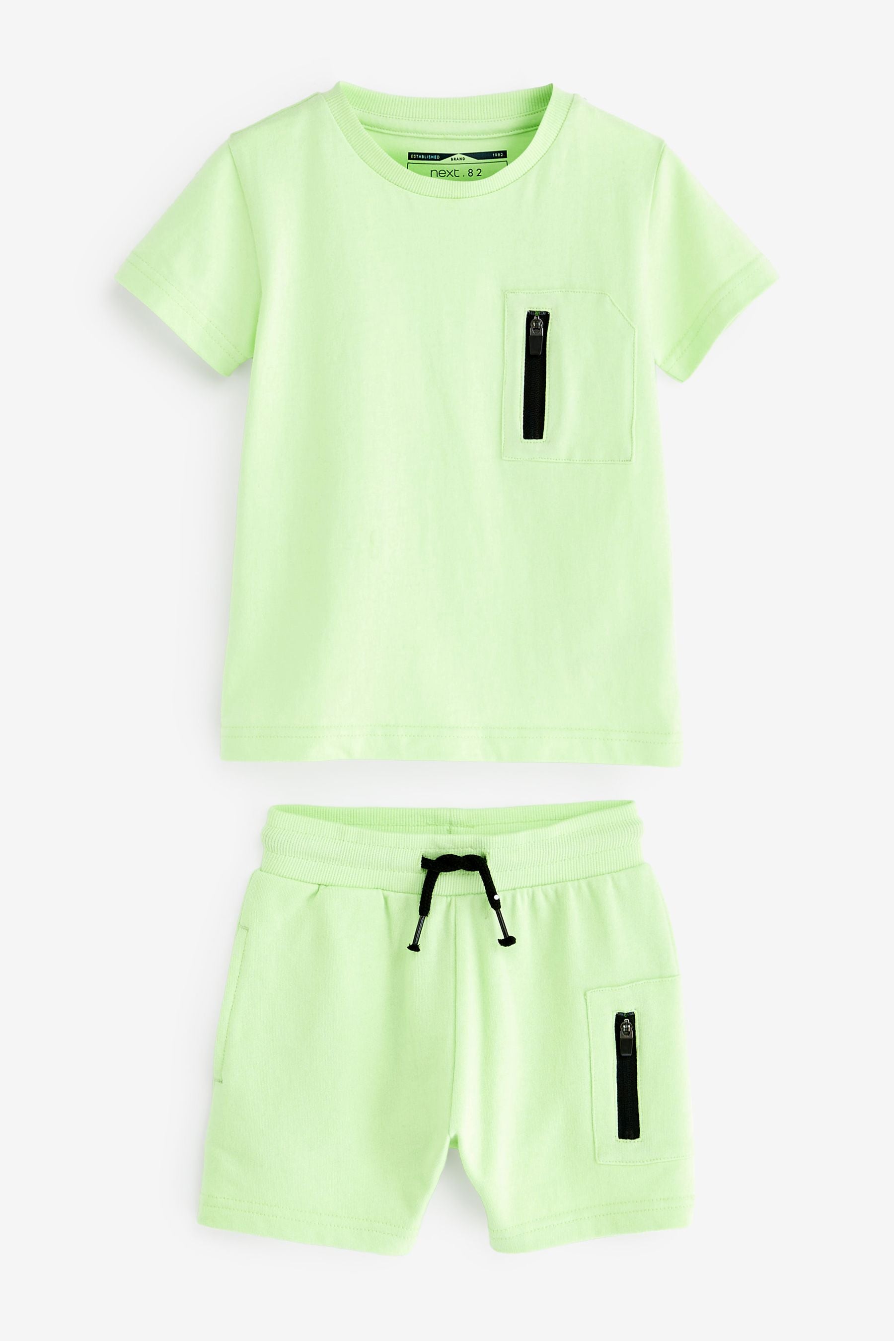 Light Green Zip Pocket T-Shirt And Shorts Set (3mths-7yrs)