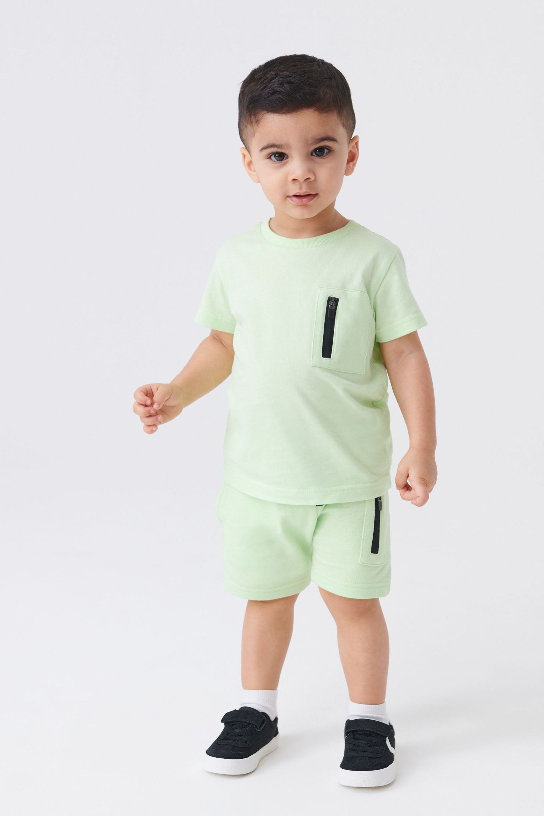 Light Green Zip Pocket T-Shirt And Shorts Set (3mths-7yrs)