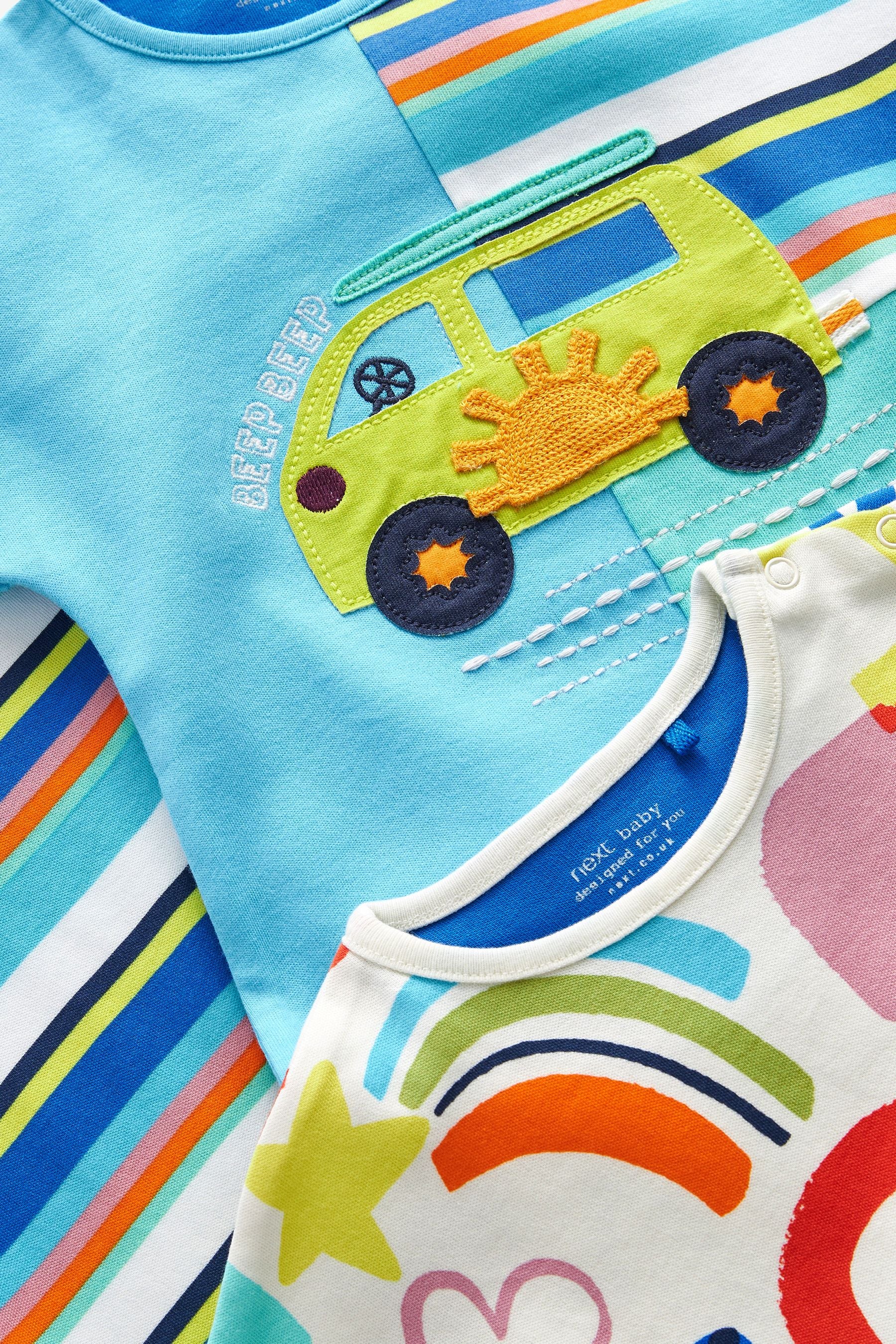 Bright Blue Van Print Baby 3 Pack Rompers (0mths-3yrs)