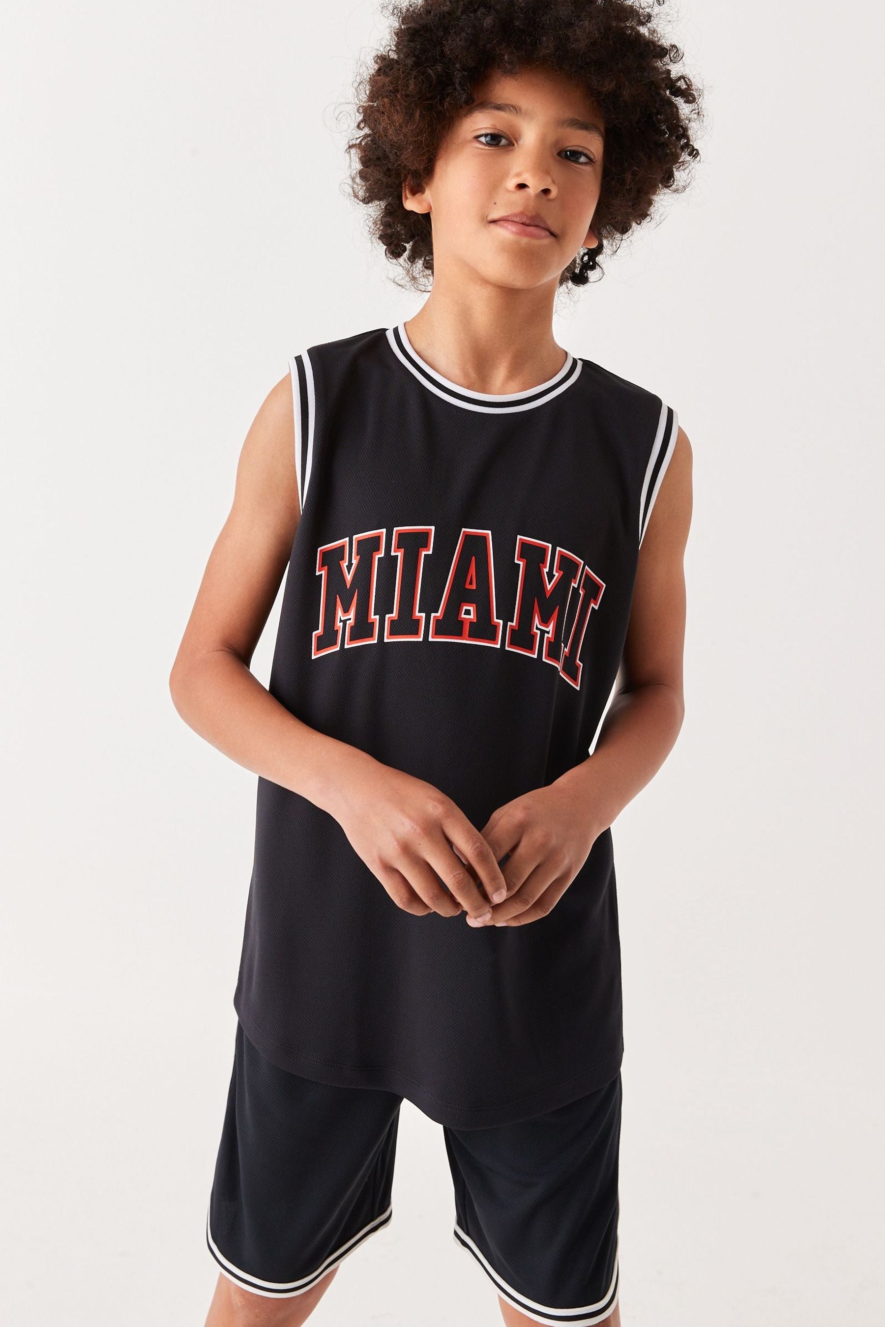 Miami Black Graphic Vest And Shorts Set (3-16yrs)